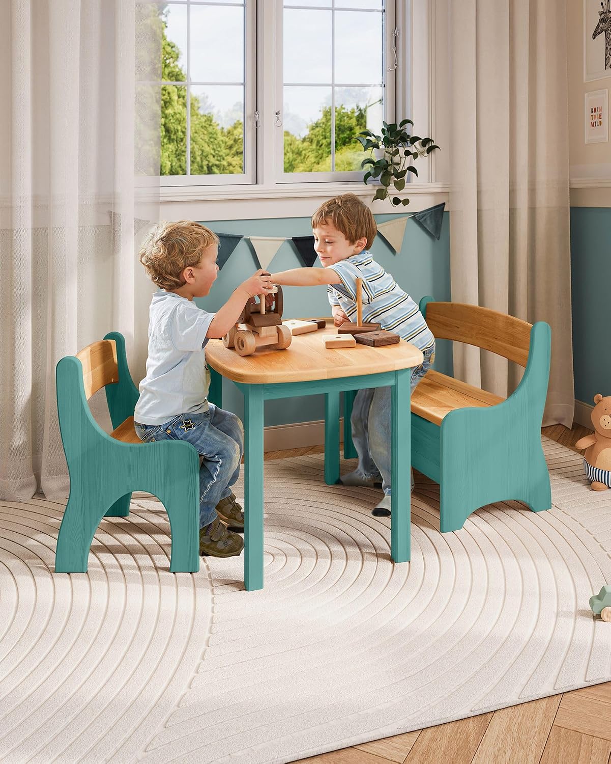 Kindersitzbank Levin mit Geheimfach, Ozeanblau & Erle