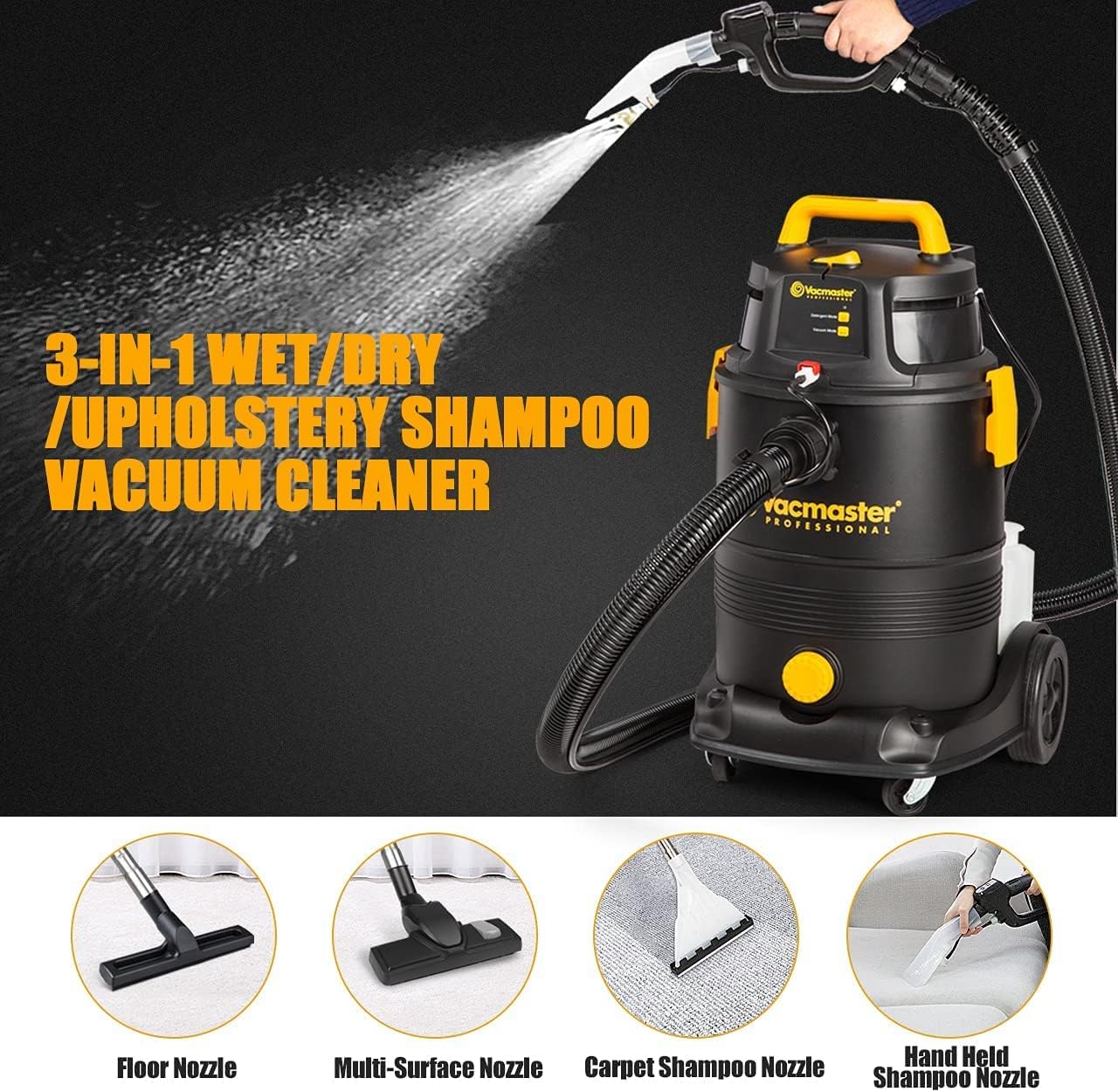 3-in-1 Waschsauger mit Dual-Tank-System VK1330PWR, 1300W 30L, Schwarz