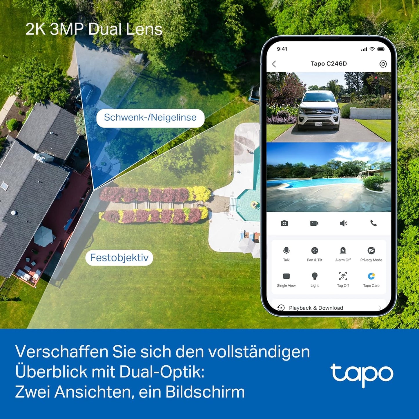C246D WLAN Überwachungskamera Aussen 2K Dual-Objektiv, WLAN