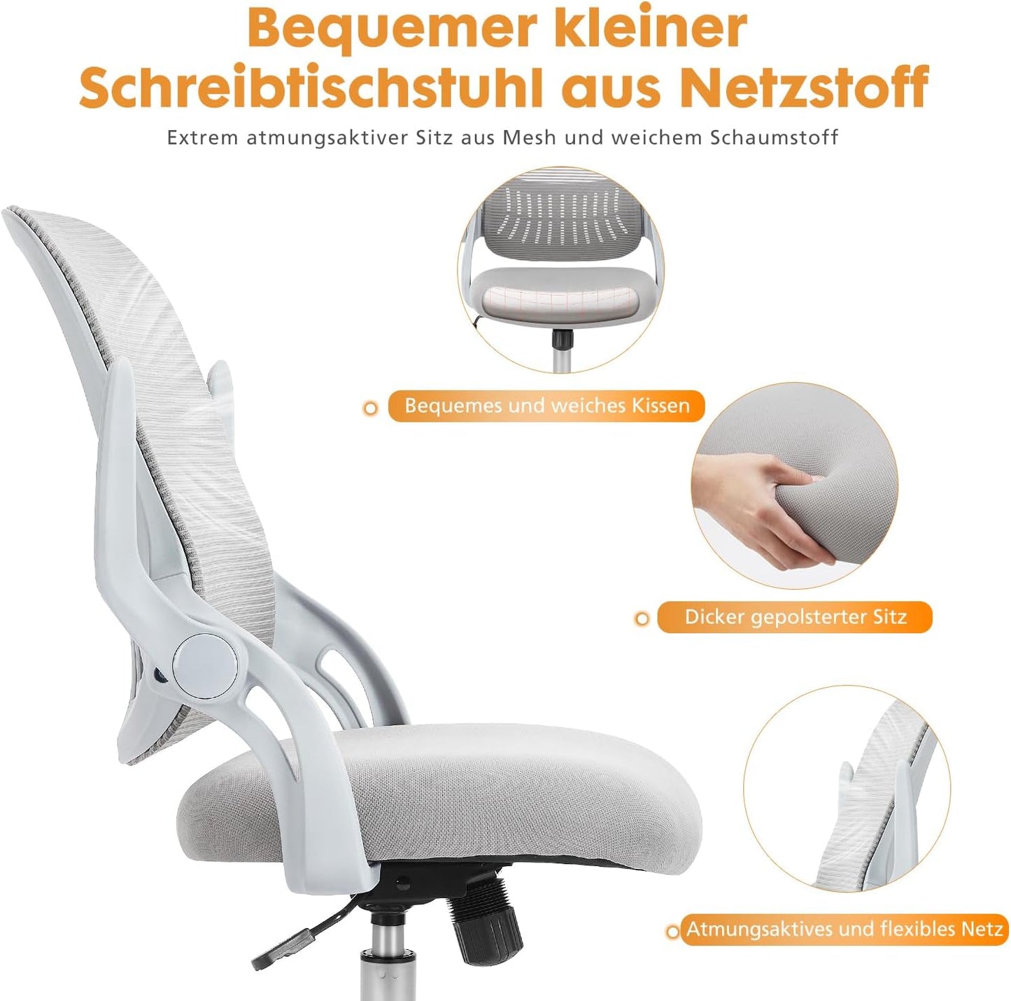 Ergonomischer Bürostuhl mit Lendenwirbelstütze, Verstellbare Armlehnen-gray