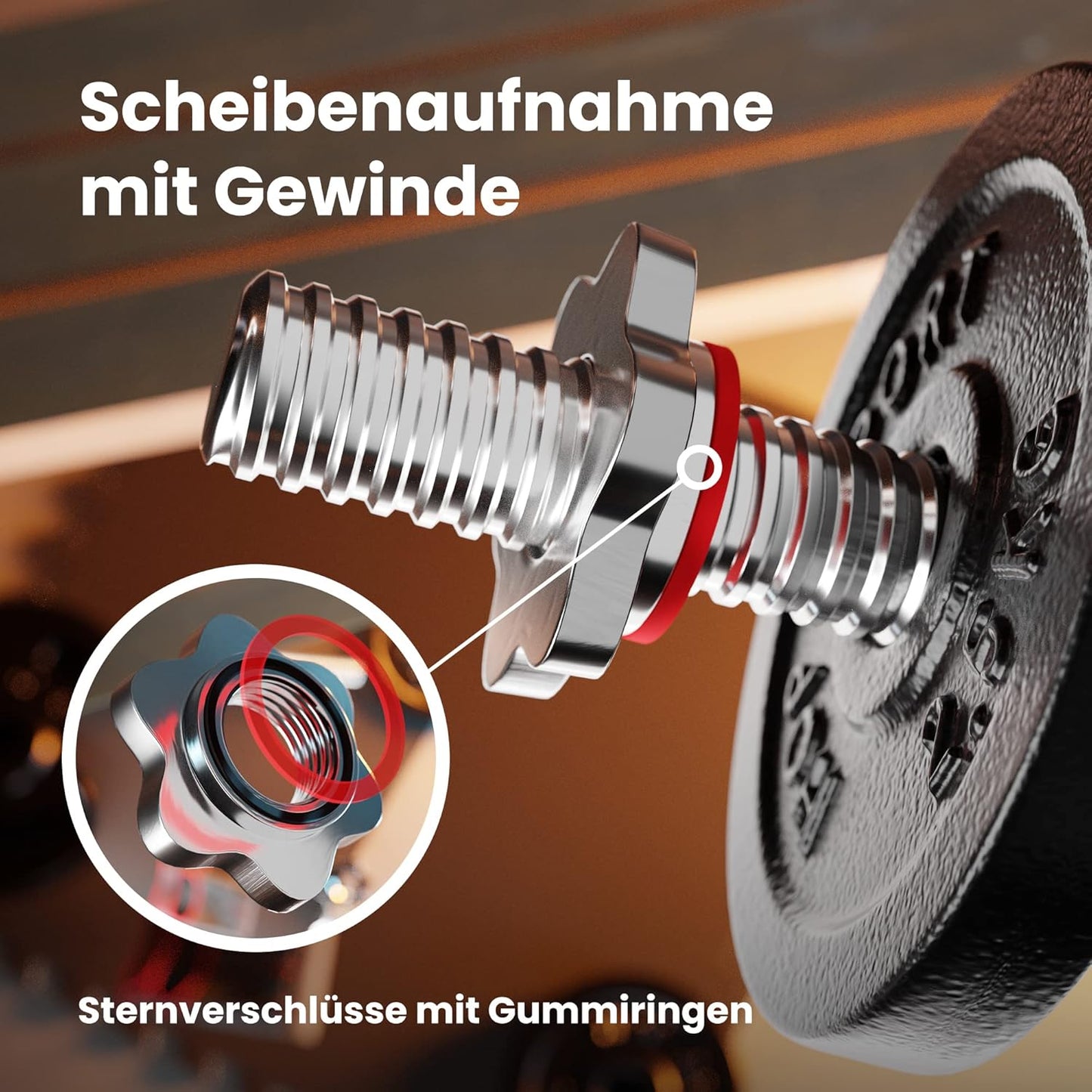 Hantelstange mit Sternverschlüssen, Kurze Stange 40 cm