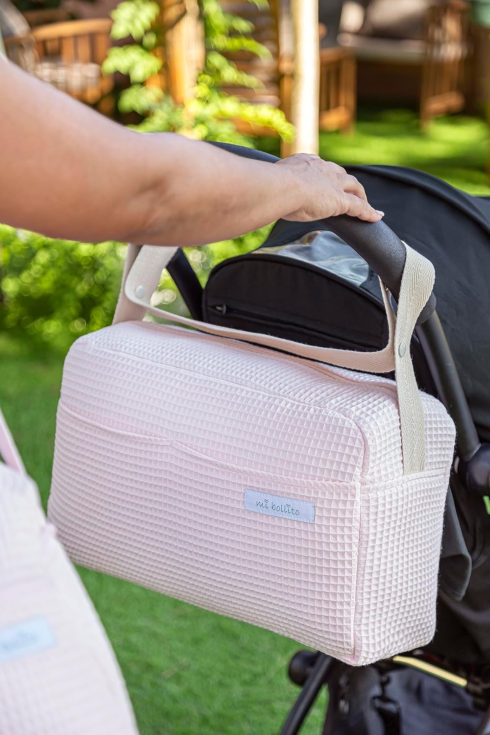 Multifunktionale Kinderwagen-Tasche mit grossem Fassungsvermögen, Hellrosa