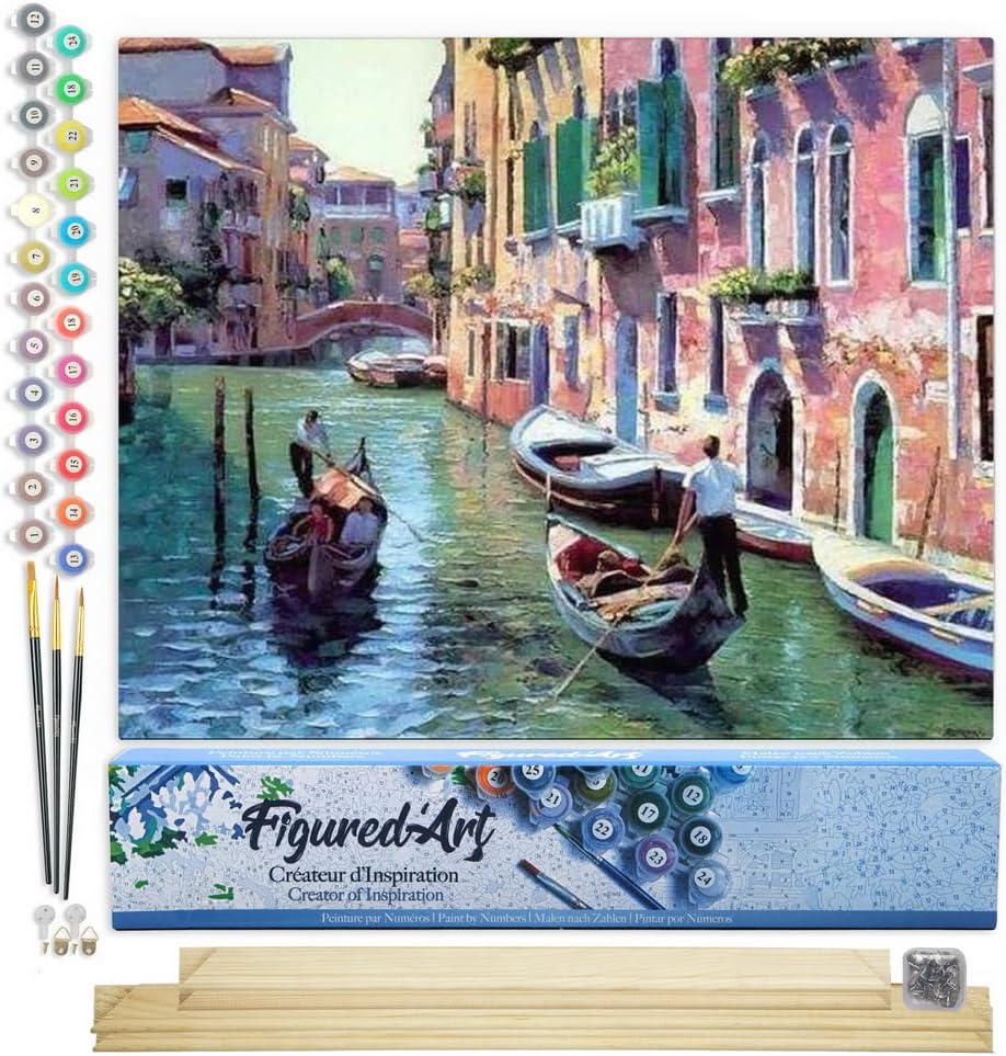 Malen nach Zahlen Set - Kanäle in Venedig, Kanäle in Venedig 40x50cm Mit Keilrahmen (nicht gespannt)