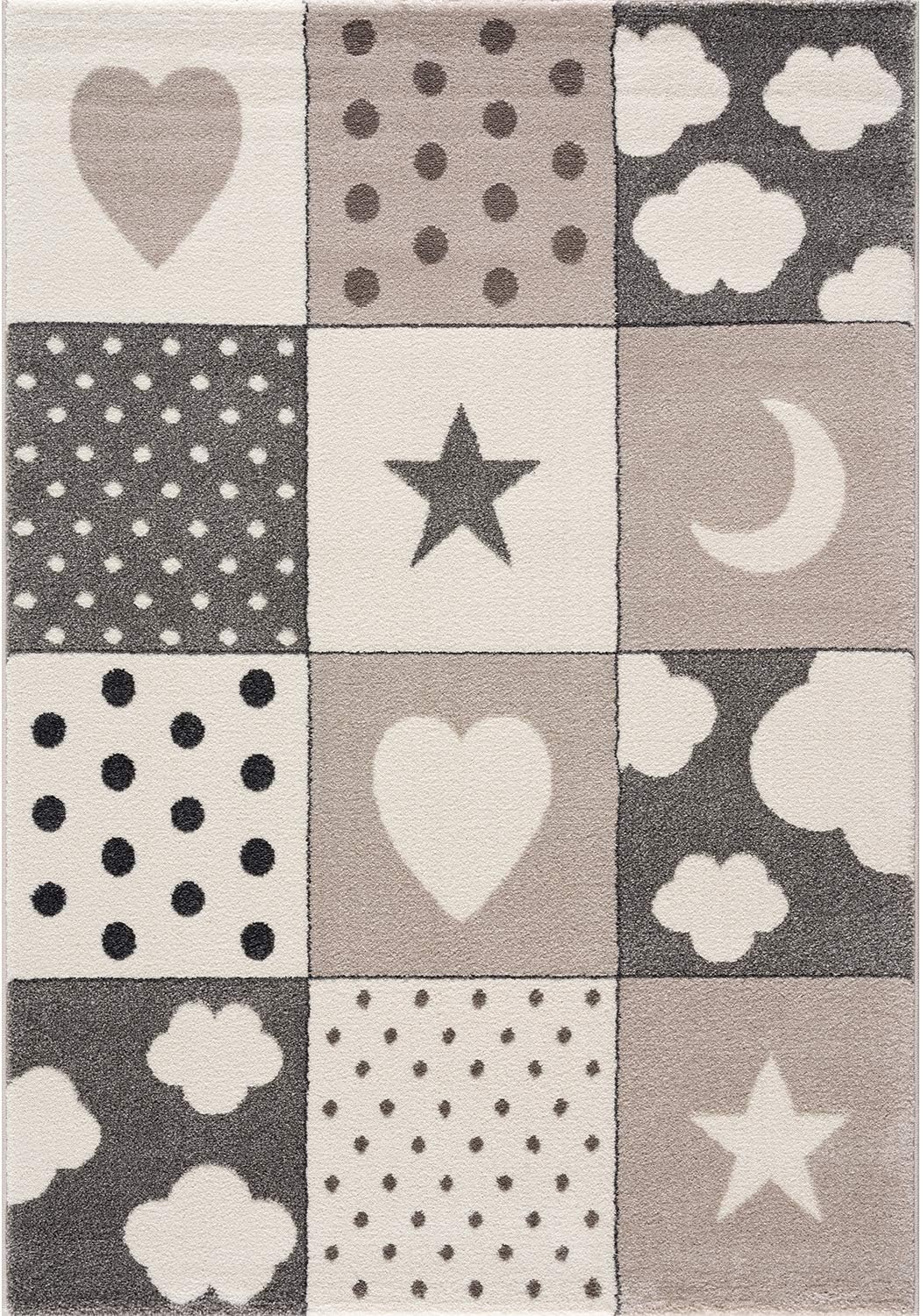 Kinderteppich mit Herz- und Sternmotiven, 80 x 150 cm (Läufer) Grau