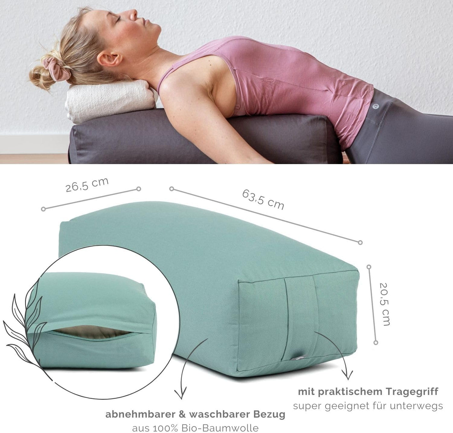 Yogakissen mit Bio-Dinkelfüllung, waschbar, mineral blue