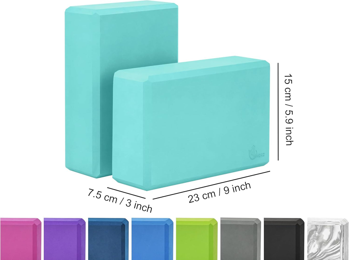 Yoga- und Gymnastikblöcke-Set, 23 x 15 x 7.5 cm Türkis
