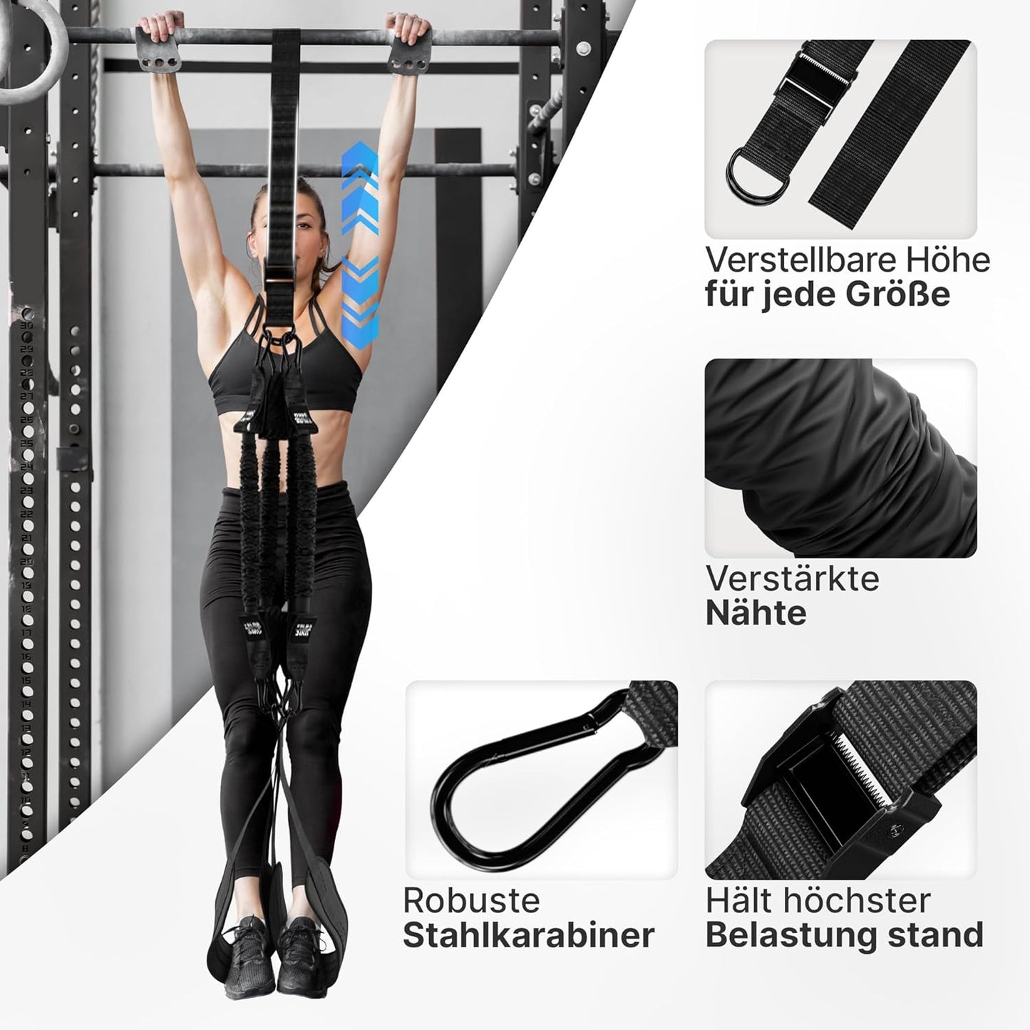 Klimmzughilfe mit 4-Seil-System und Fussschlaufen, Klimmzughilfe