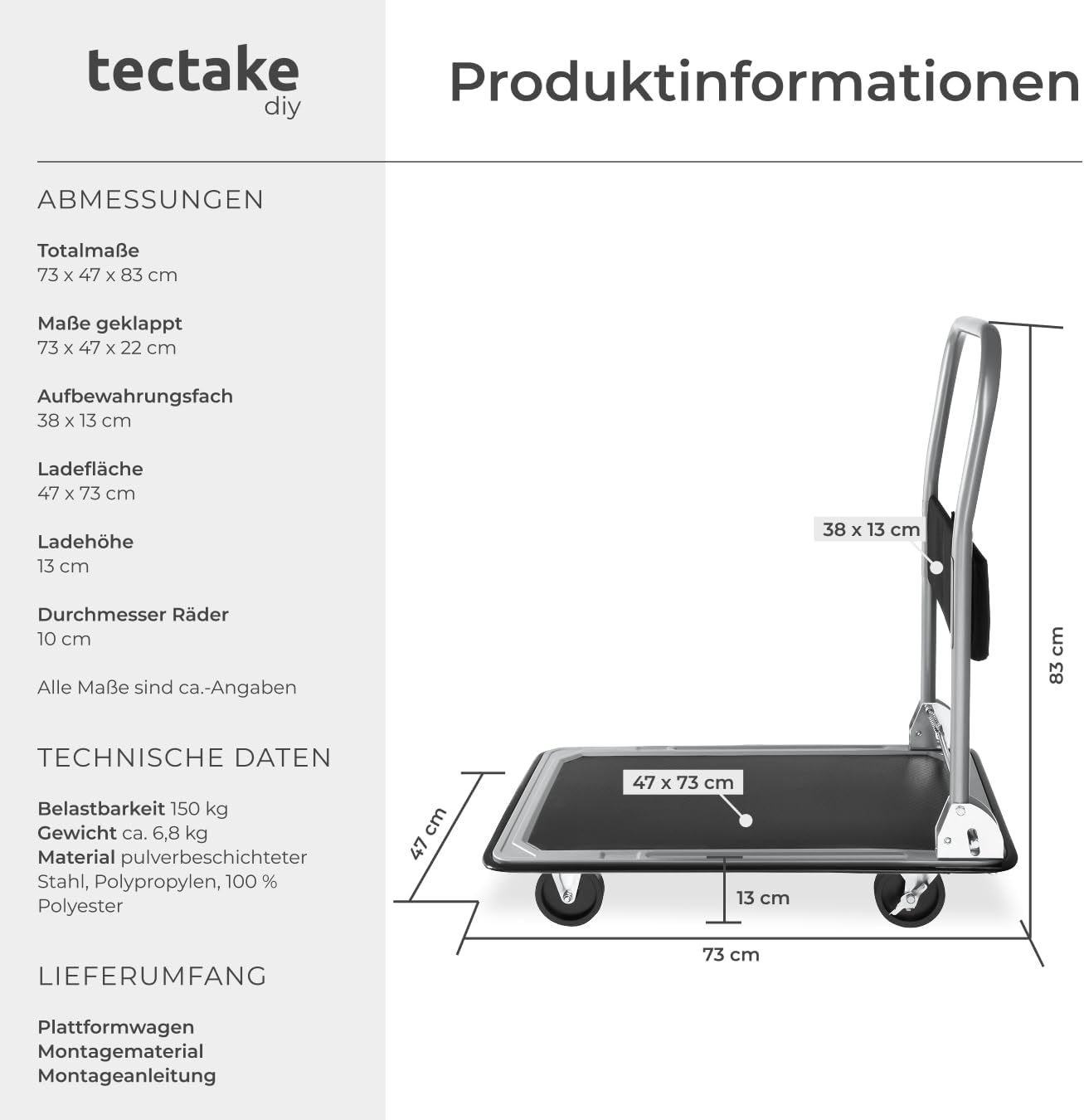 Plattformwagen, Belastbarkeit 150 Kg + Stauraum und Bremsen