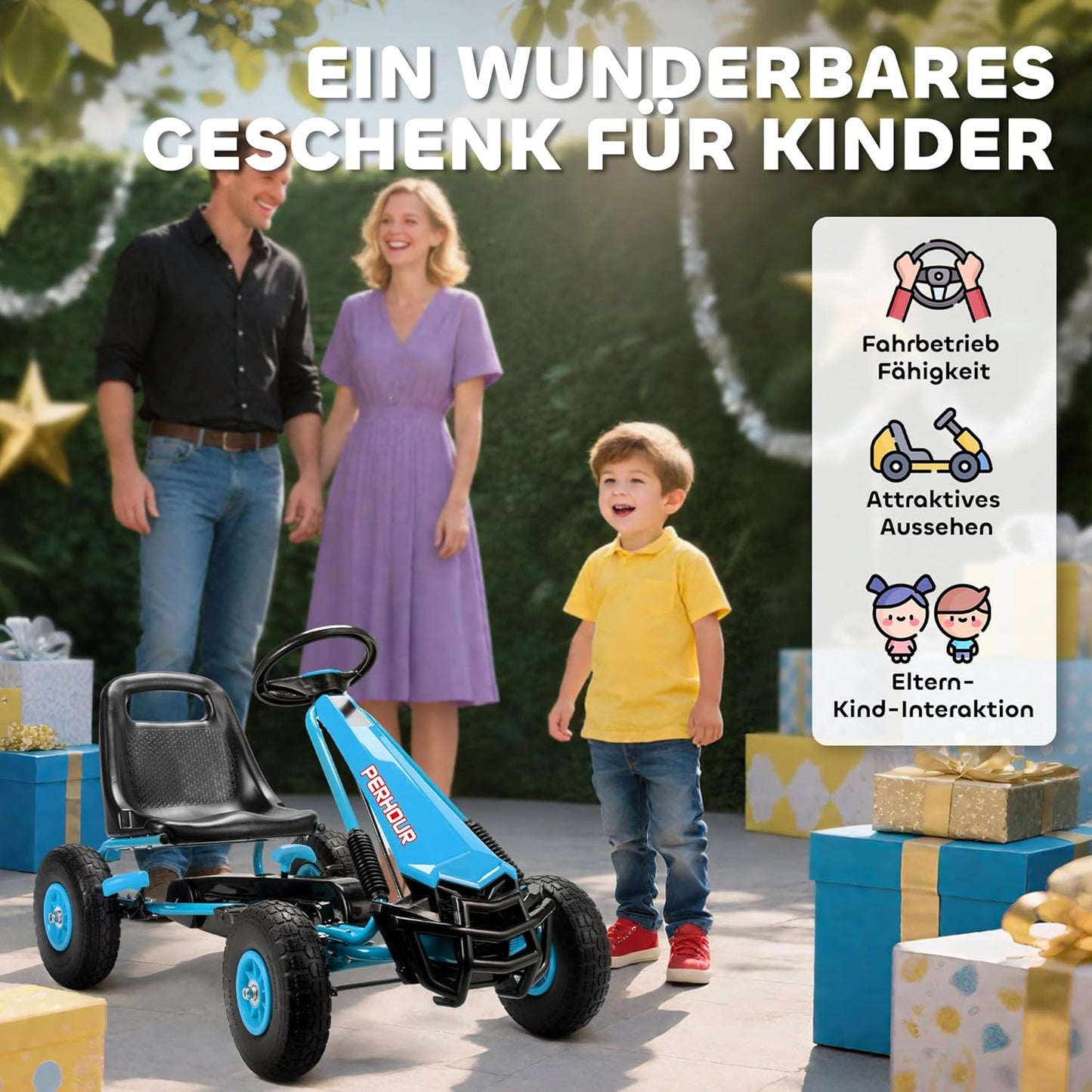 Gokart Tretauto mit Handbremse, Blau