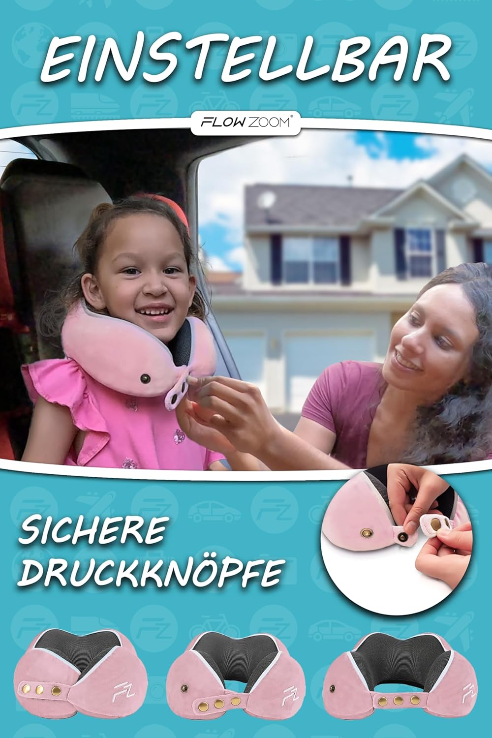 Einstellbares Kinderreisekissen, 4.2. Comfy Kids S - Rosa