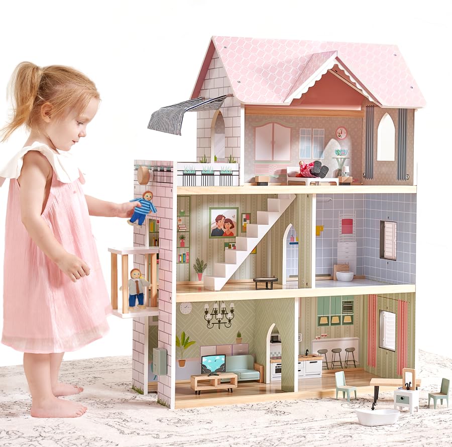 Puppenhaus mit Aufzug und Licht, Braun