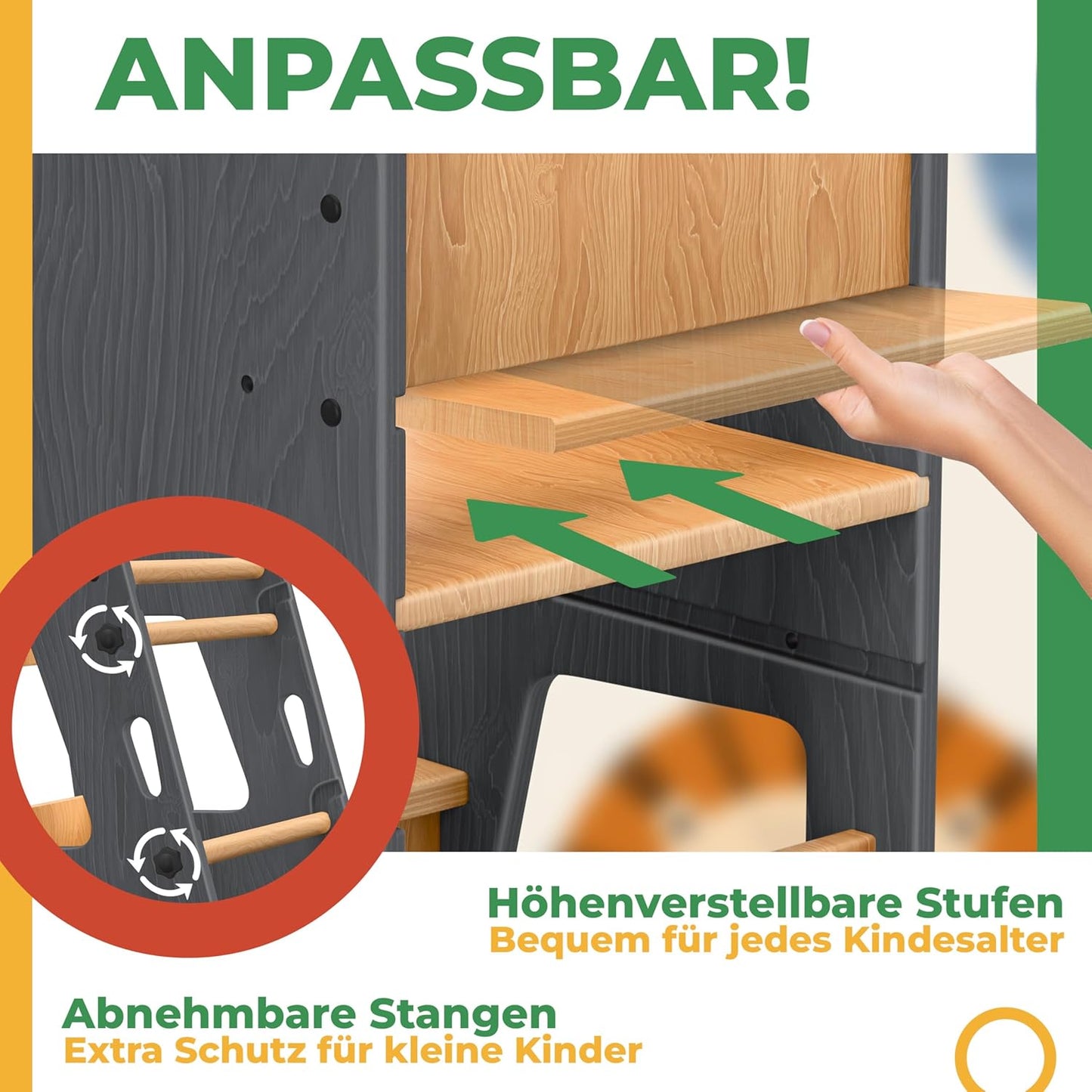 Lernturm für Kinder, Anthrazit & Kiefer