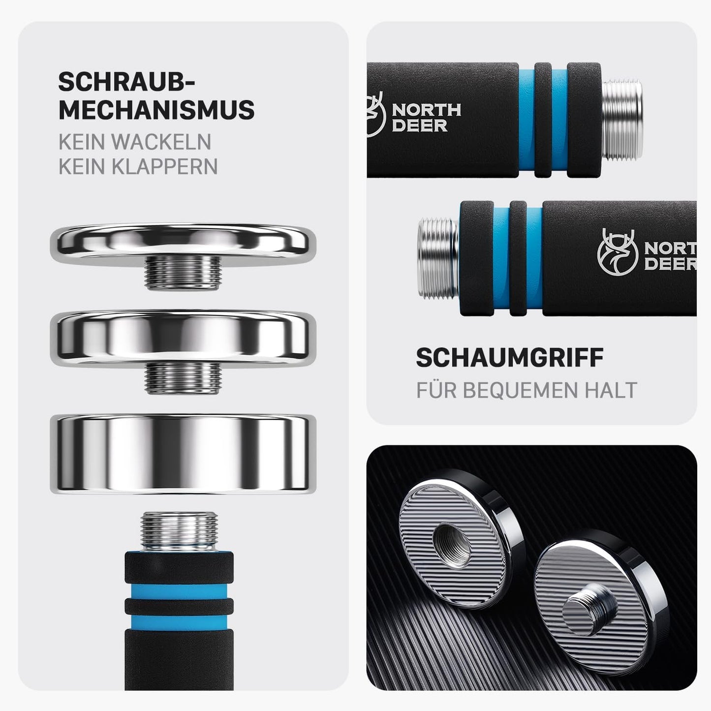 Einstellbare Kurzhanteln (2×10kg) mit Schaumstoff-Griff, 2×10kg (2 Stück) Standard, Blau