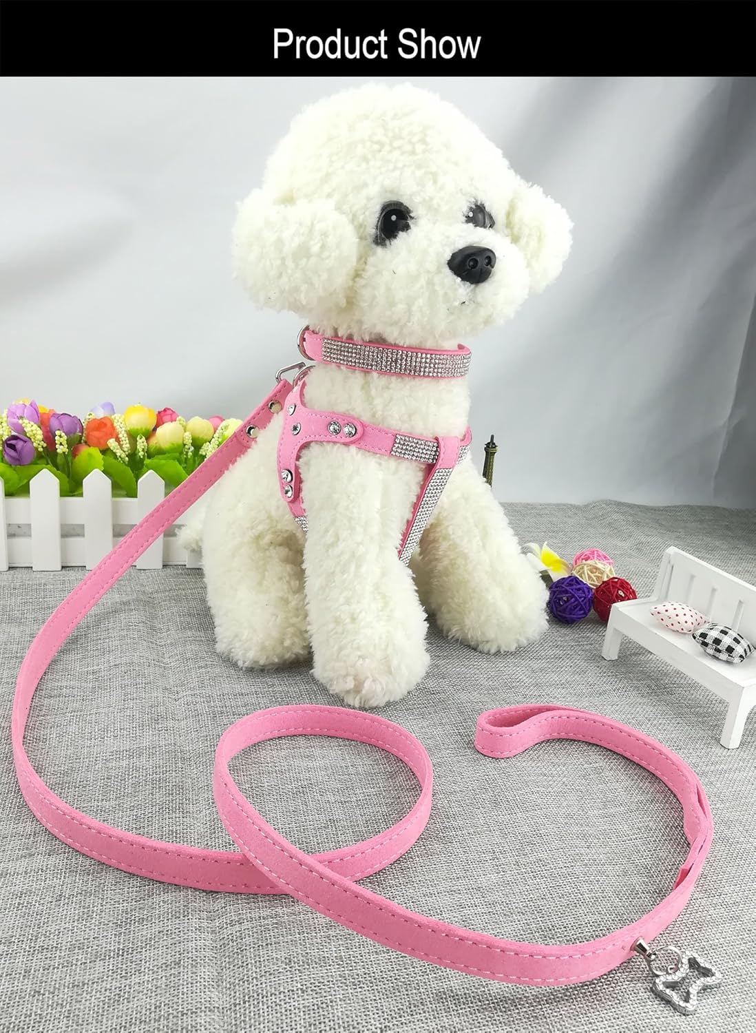 3-teiliges Geschirr-Set mit Hundehalsband, Geschirr und 120 cm Leine, L Rosa