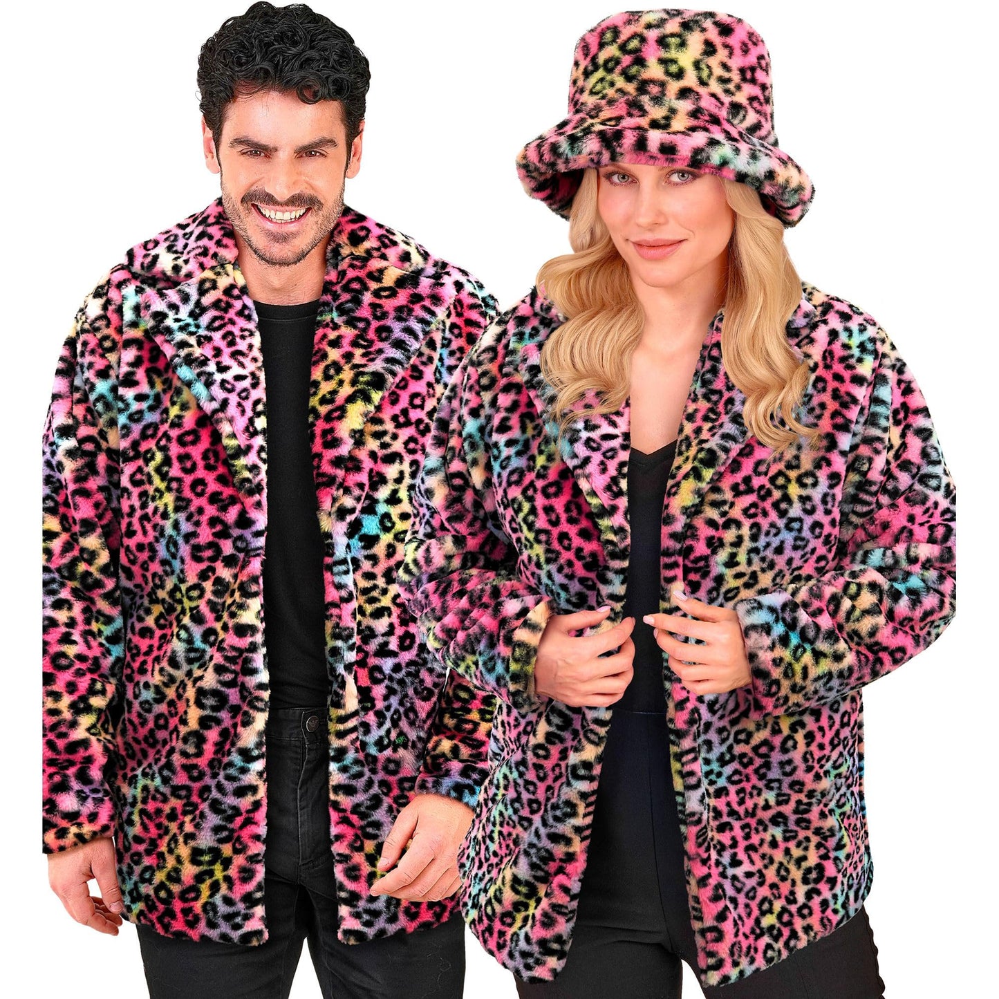 Kunstfell-Jacke Leopardenmuster, Leopardenmuster Bunt S-M