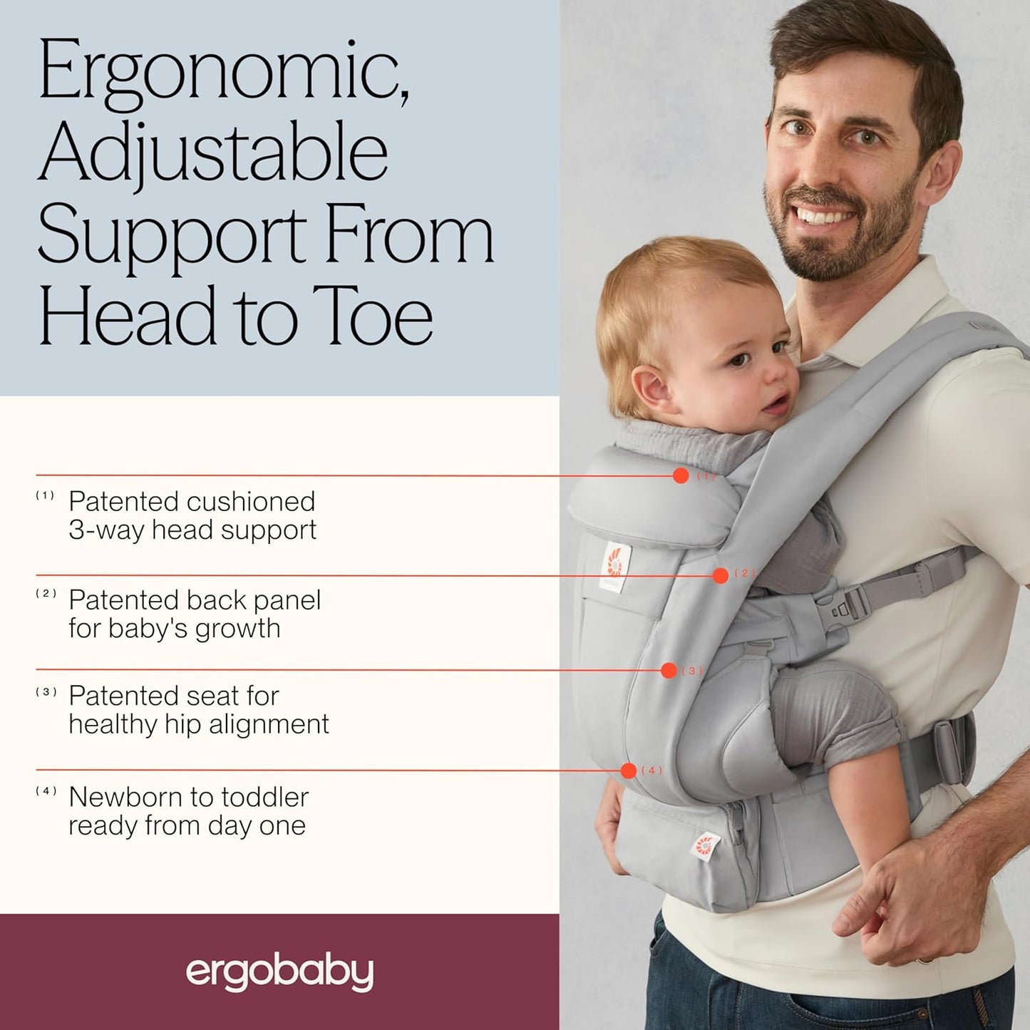 Ergonomische Babytrage, Pearl Grey Baumwolle