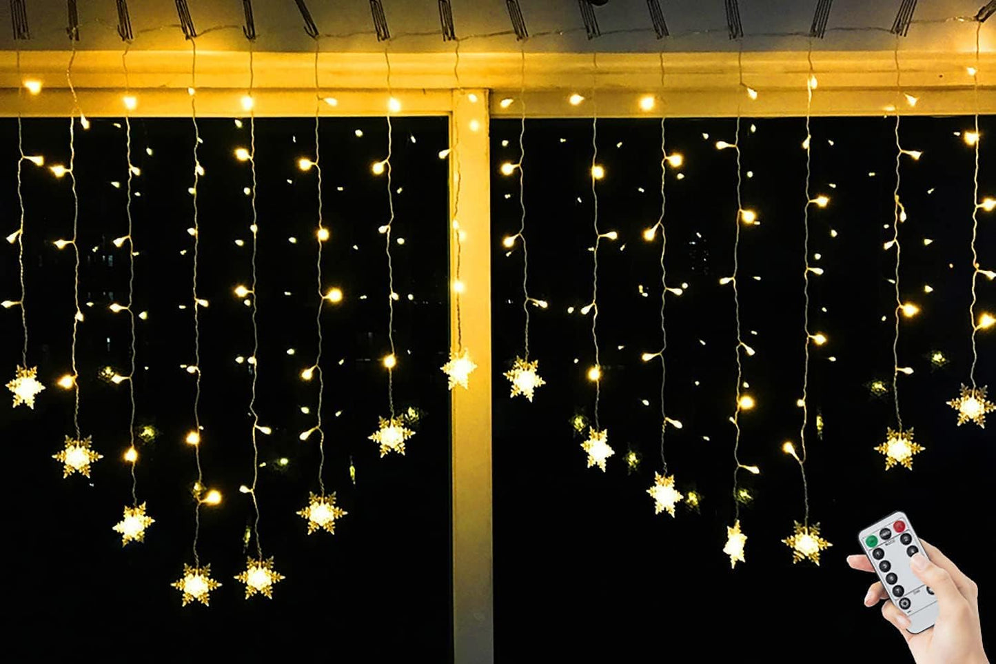 Schneeflocken Lichtervorhang, Warmweiss-schneeflocken