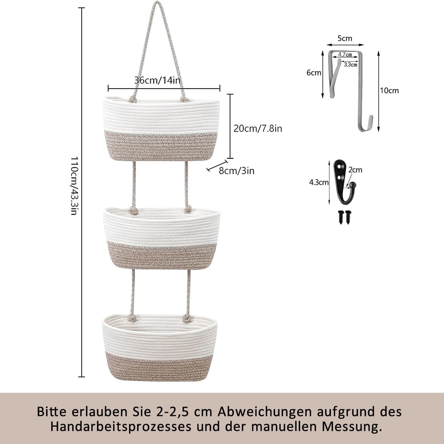Hängeorganizer mit 3 Ebenen für Tür/Wand, Farbkombination