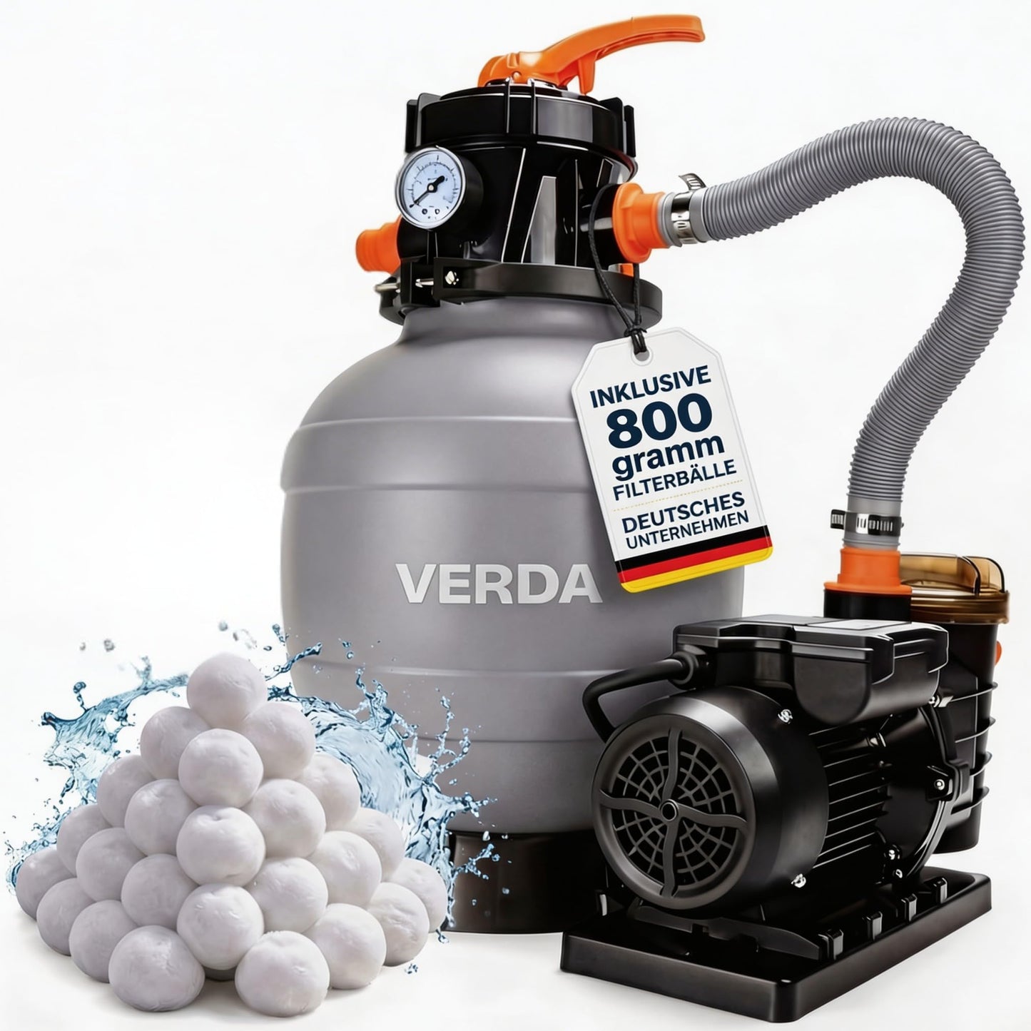 Sandfilteranlage Pumpe 10000 l/h mit Filterbällen, Pumpe 10 000 L/H