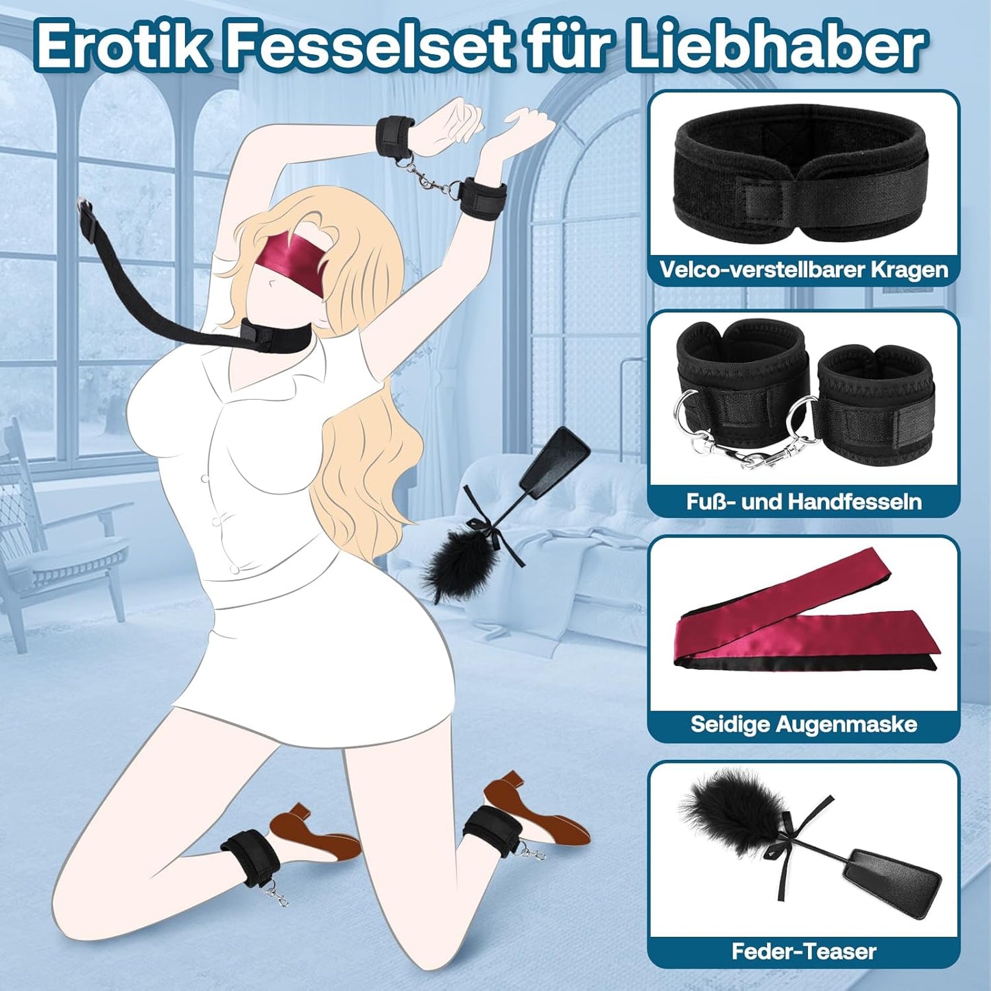 Anfängerfreundliches Bettfessel Bondage-Set, Black