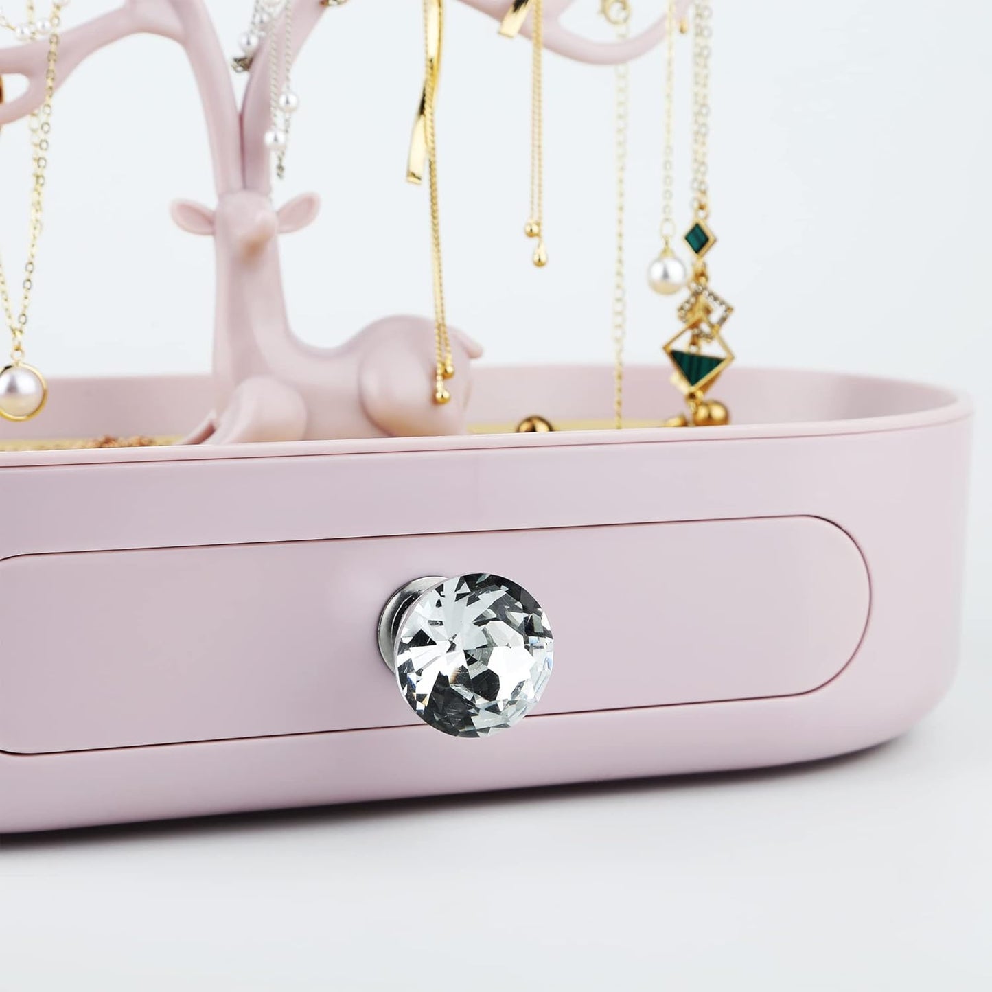 Geweih-Schmuckhalter mit Schublade und Kristallgriff, C Pink-crystal Handle