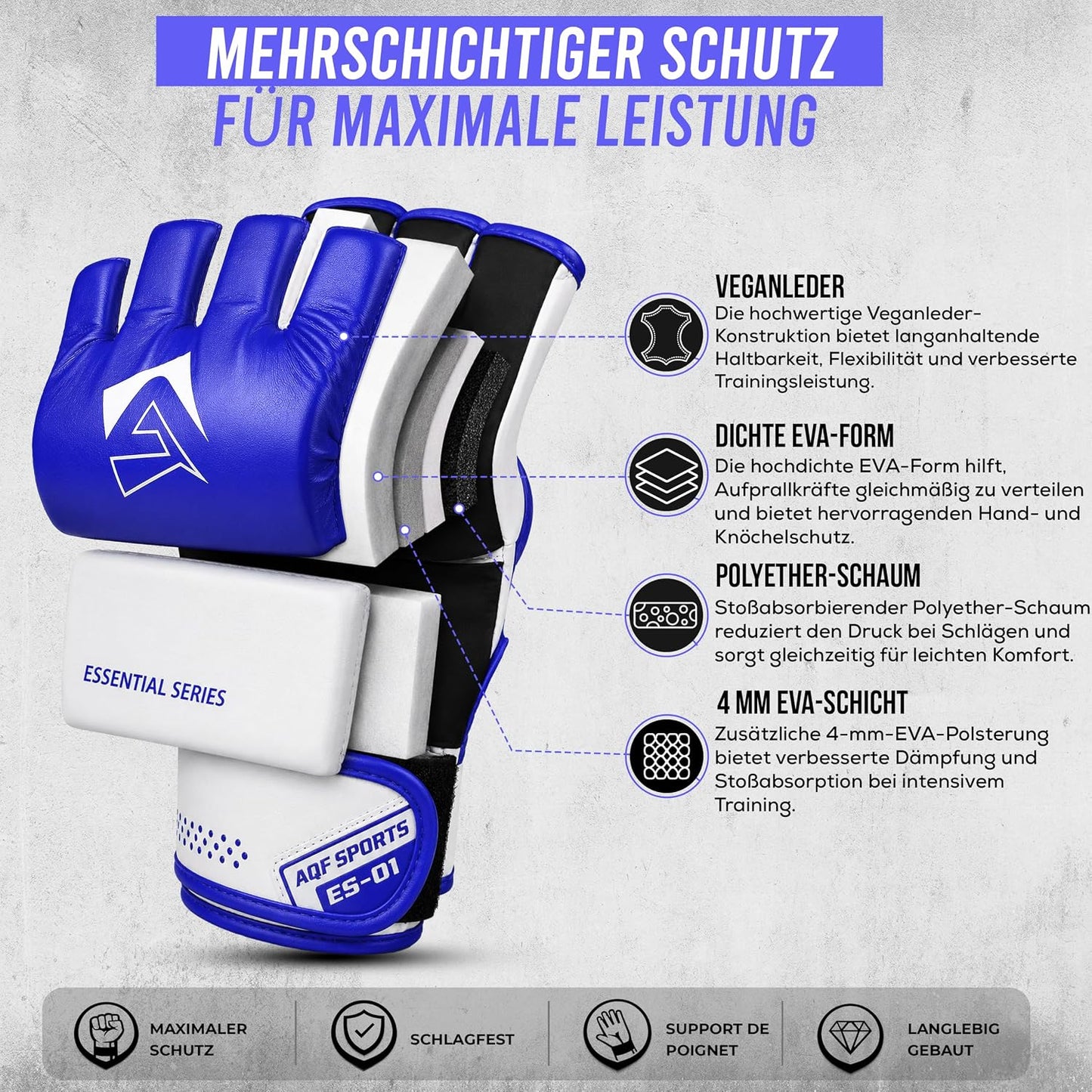 MMA Handschuhe für Training und Sparring, Blau M