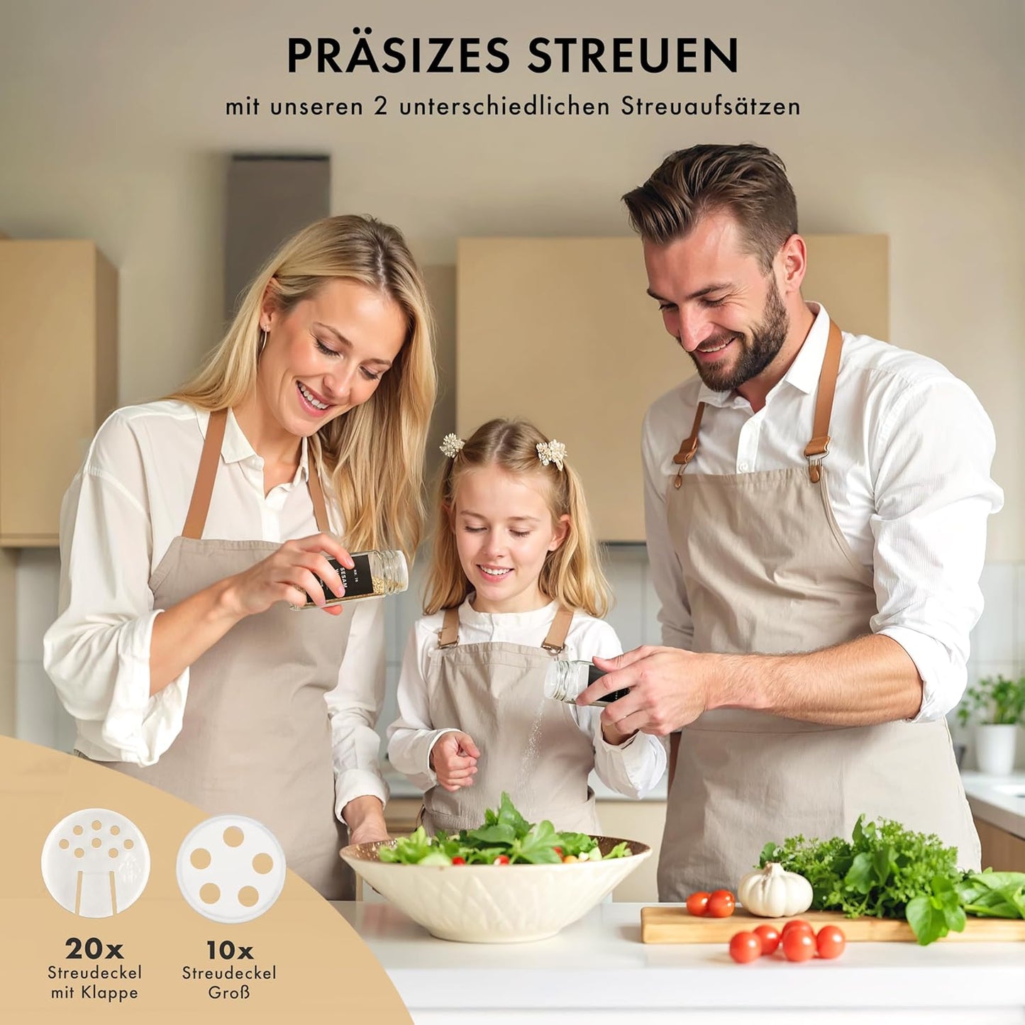24 x Gewürzgläser-Set mit Deckel, Etiketten, Streueinsätzen und Trichter, 24x Gewürzgläser mit Schwarzem Deckel