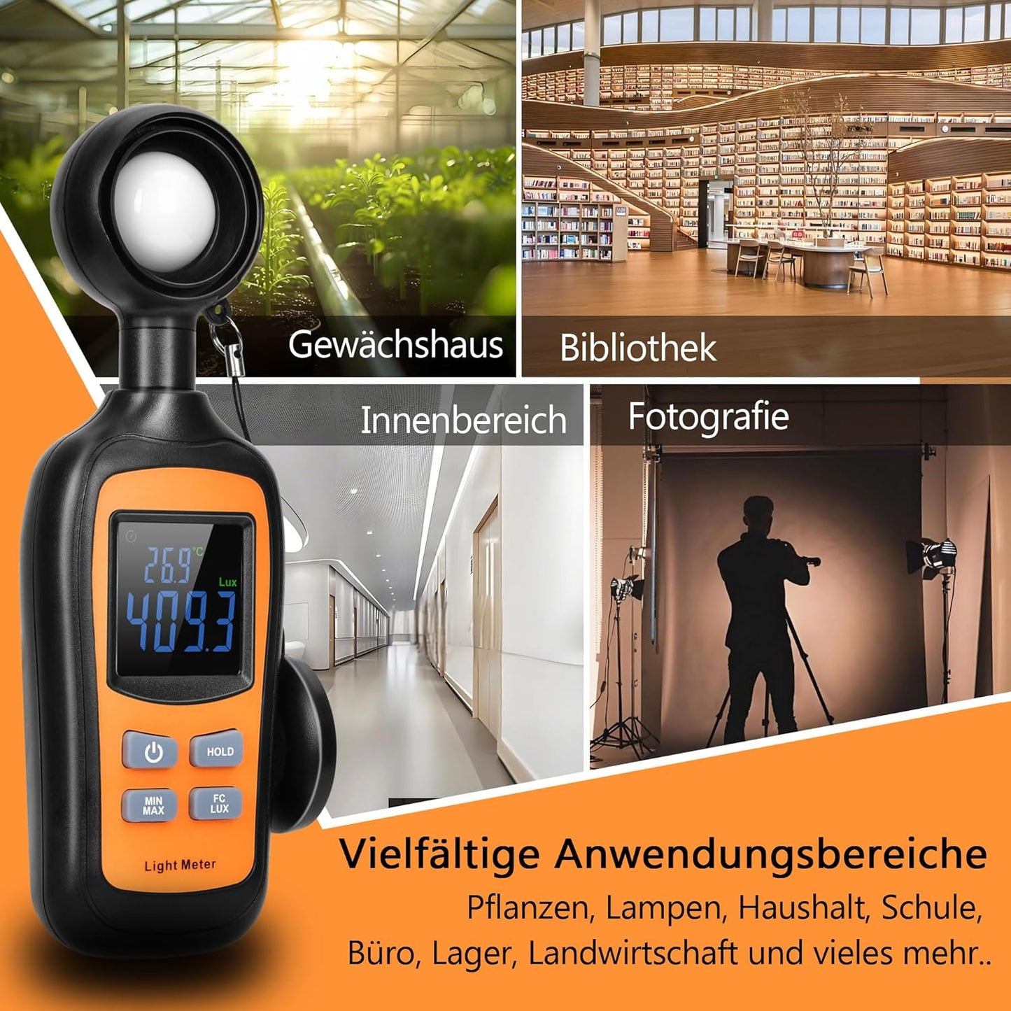 Digitales Luxmeter mit Thermometer