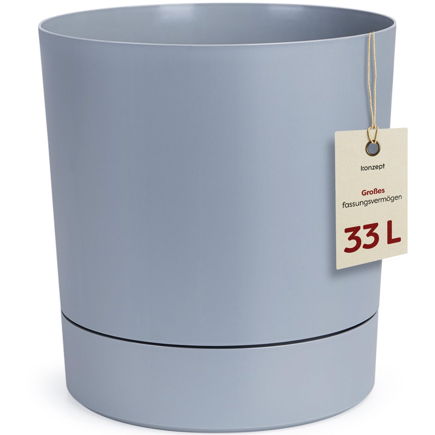Grosser Blumentopf mit Untersetzer, Grau 38 cm