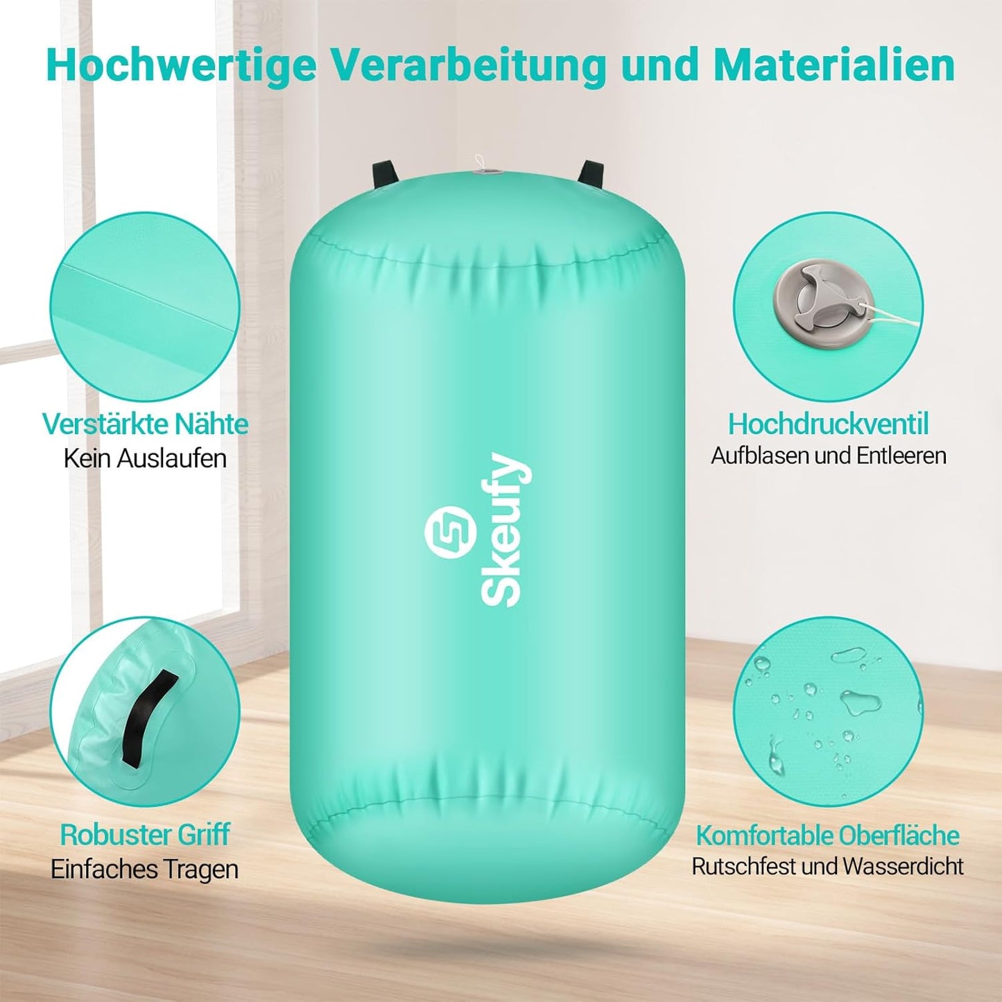 Aufblasbare Gymnastikrolle mit Luftpumpe, 120x75cm(Grün)