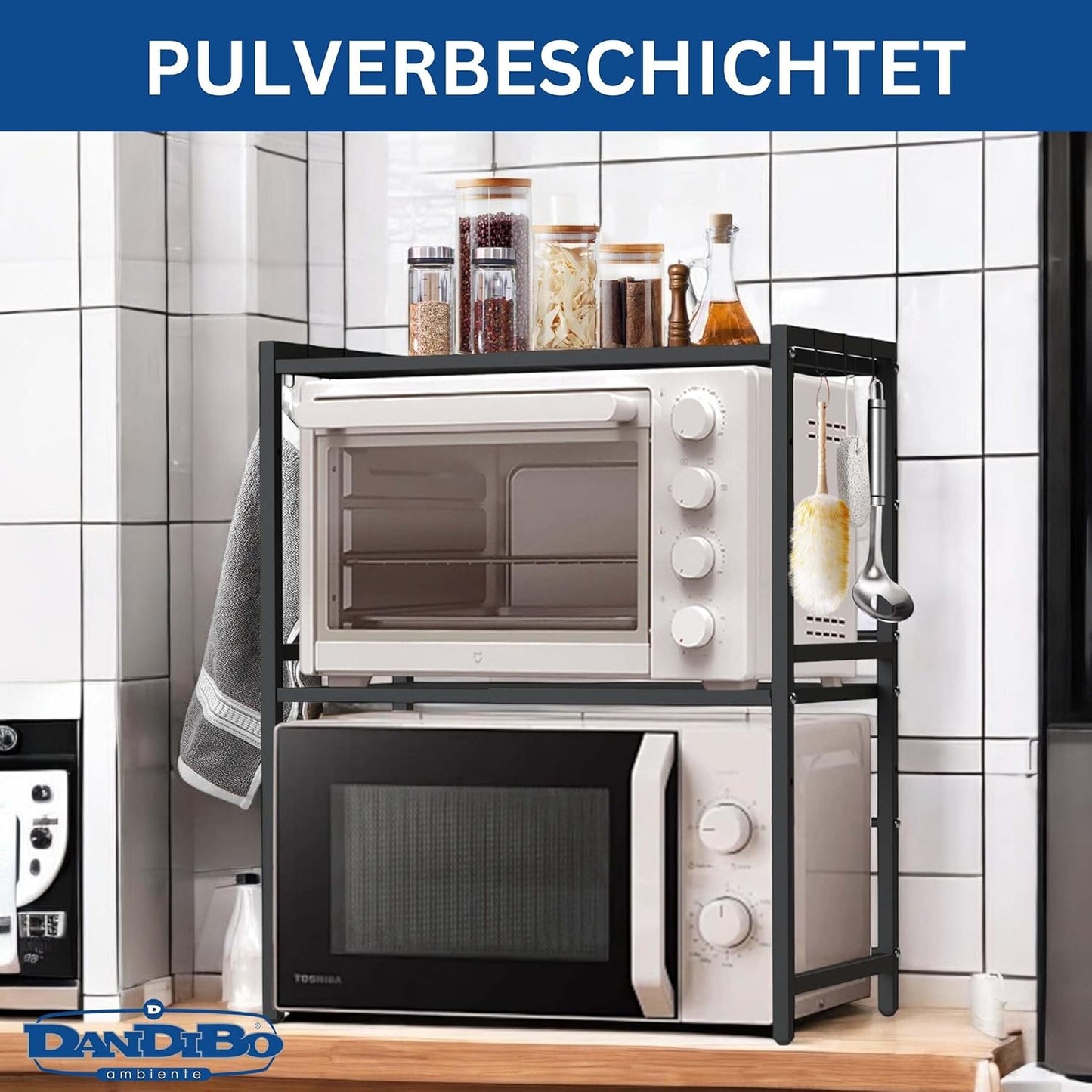 Verstellbares Mikrowellenregal, 3-stufig, Schwarz 3 Stufig / Höhe 78 cm