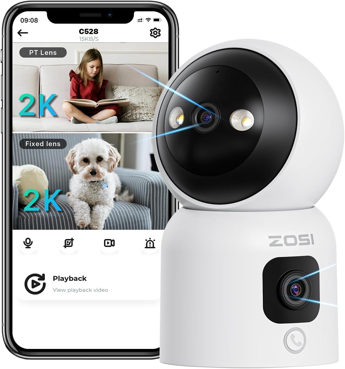 Überwachungskamera mit Dual-Objektiv und KI-Erkennung, Weiss 3MP+3MP Dual Kamera