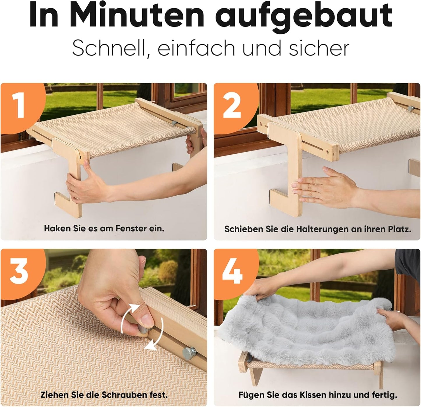 Katzen Fenster-Hängematte, Grau (Mit weichem Kissen)