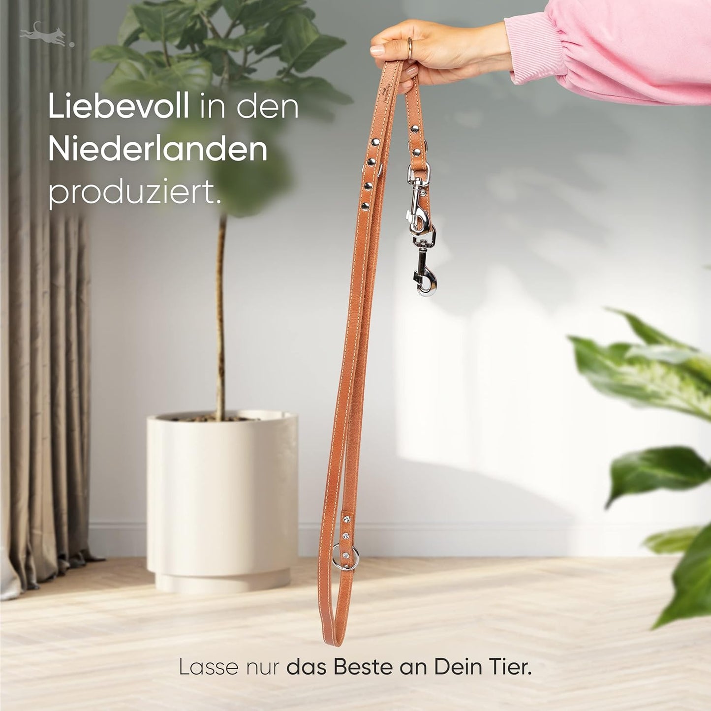 Leder-Hundeleine, 25mm Breite Cognac