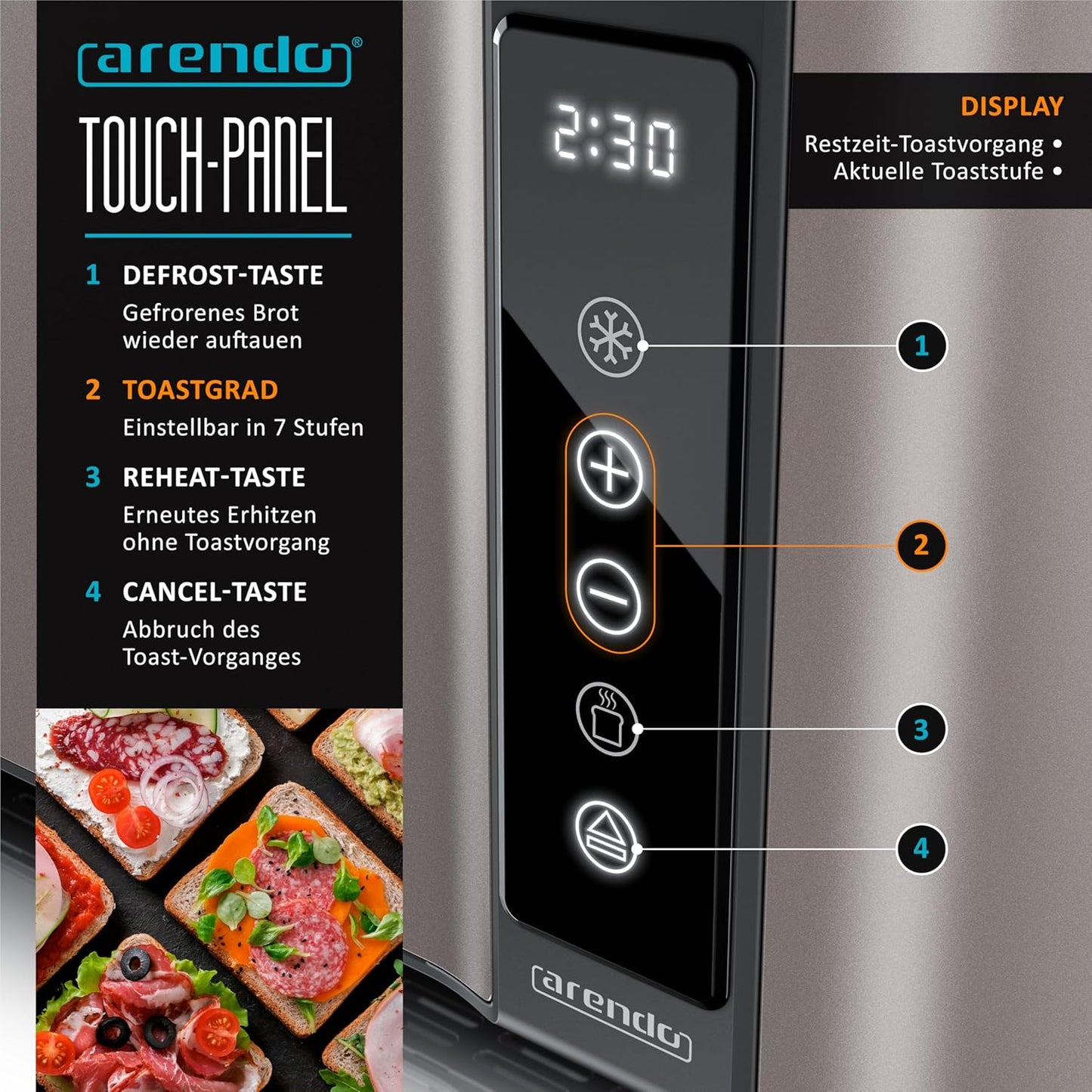 Langschlitztoaster mit Touchscreen, F: Taupe