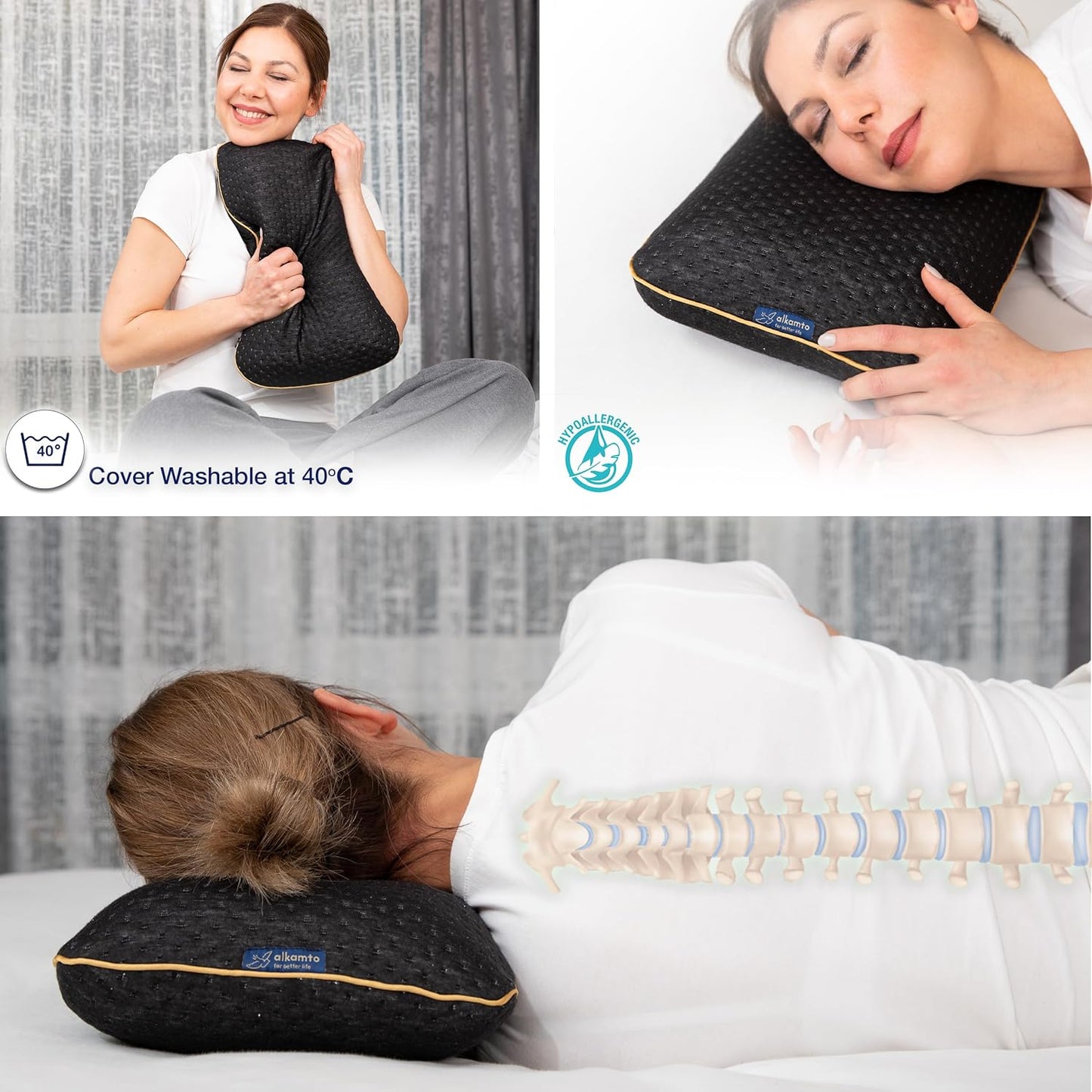 Ergonomisches Reisekissen, Schwarz - 40x25x10 Cm