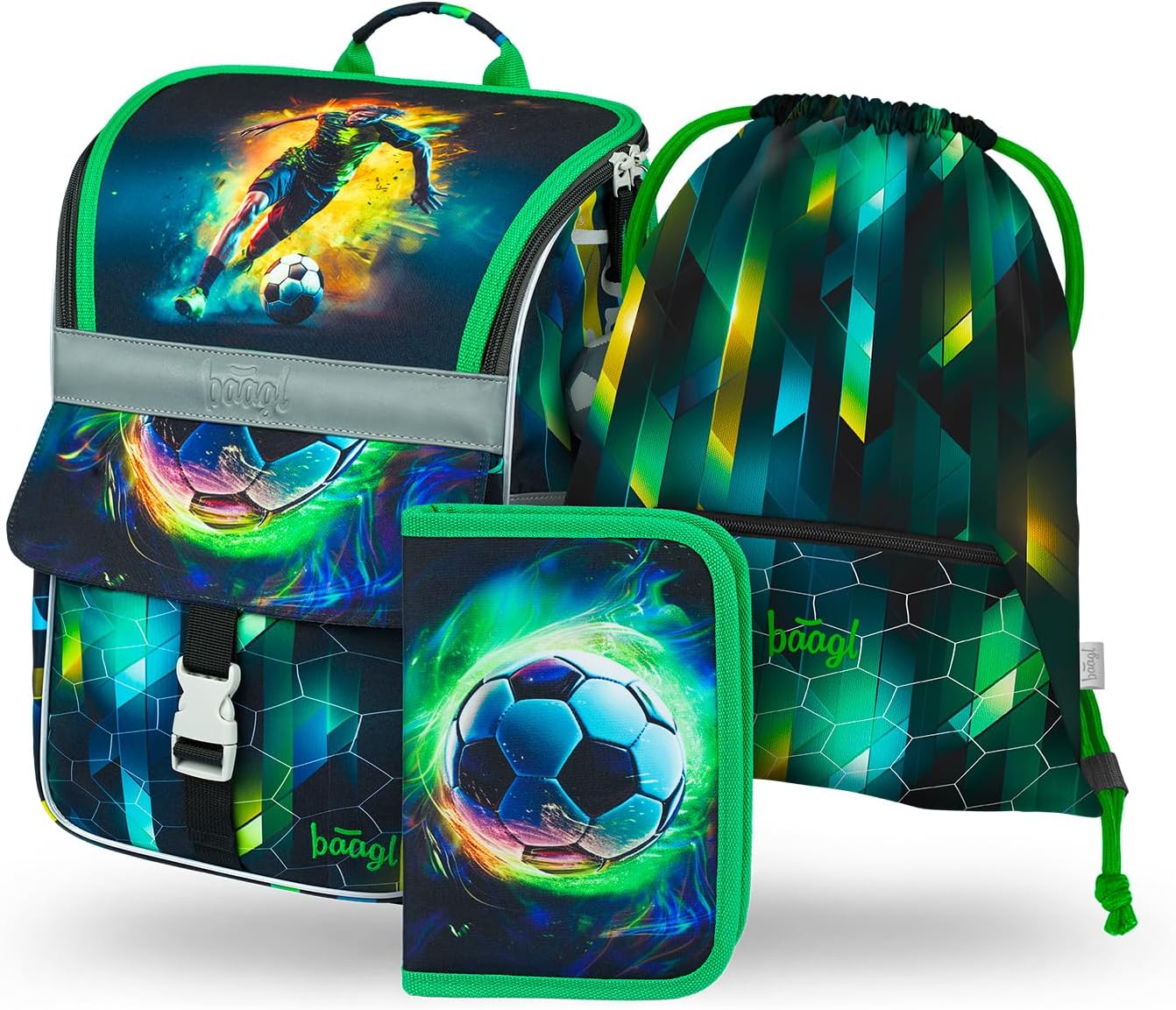 3-teiliges Schulranzen-Set Fussballspieler, Fußballspieler
