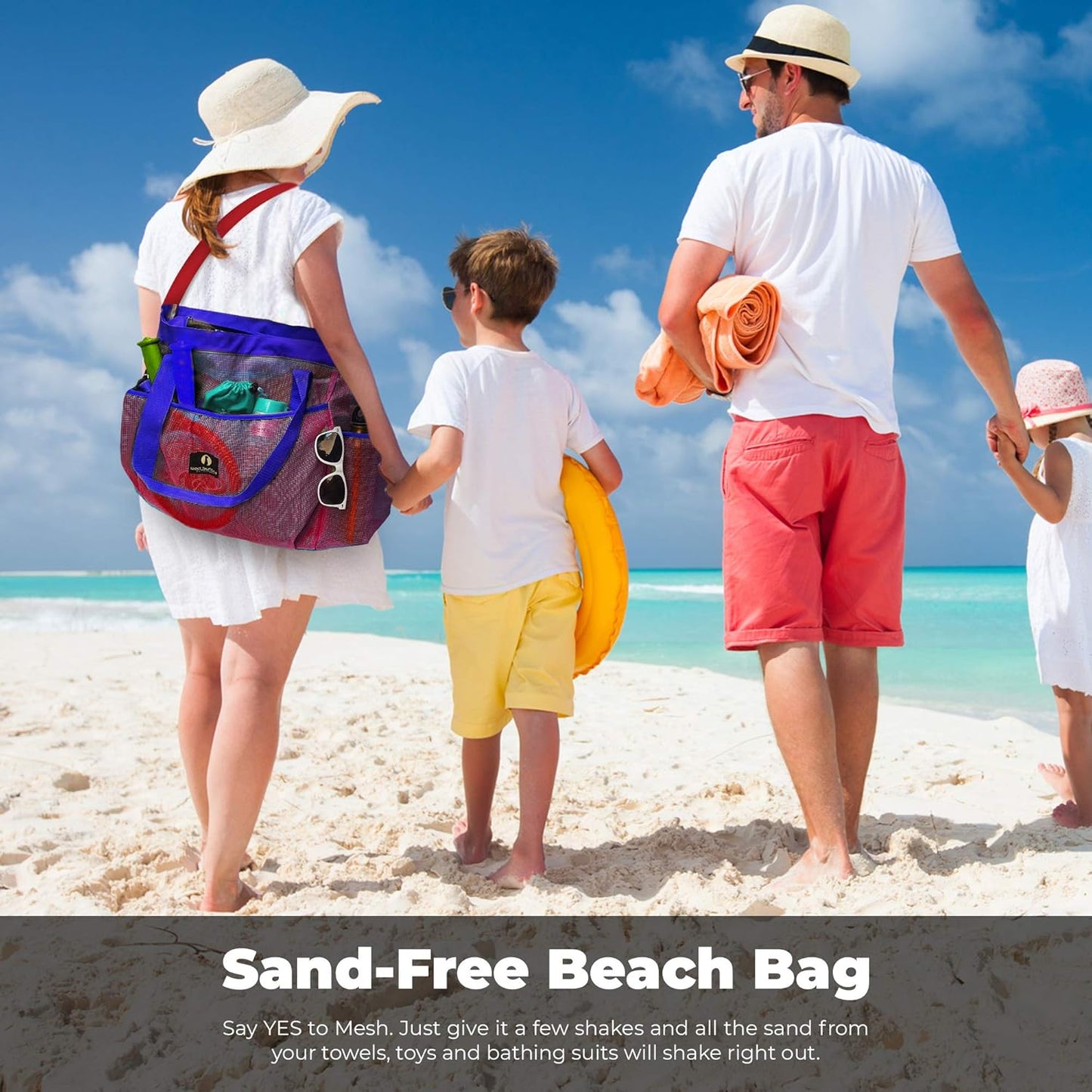 Netz-Strandtasche, Rot/Blau