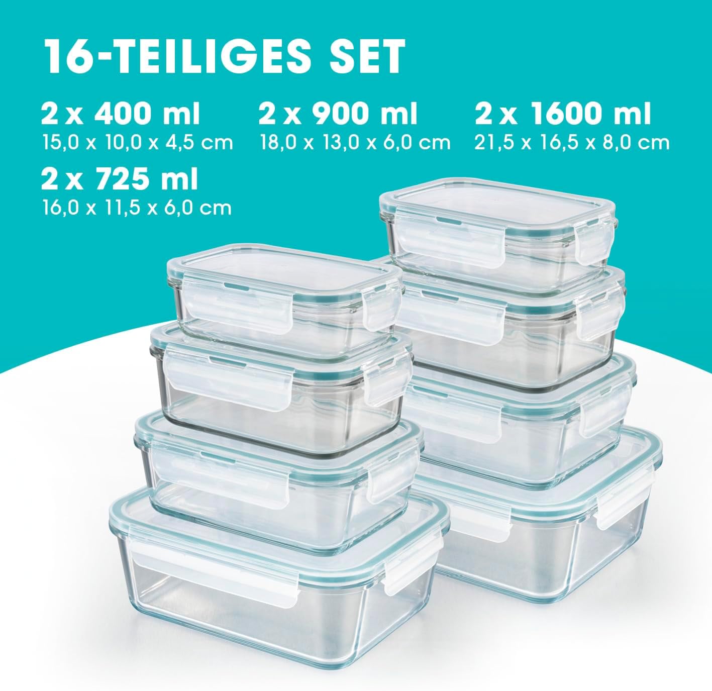 Frischhaltedosen Klick-it 8er Set, Gemischte Grössen, 8 Glas Dosen, Blau