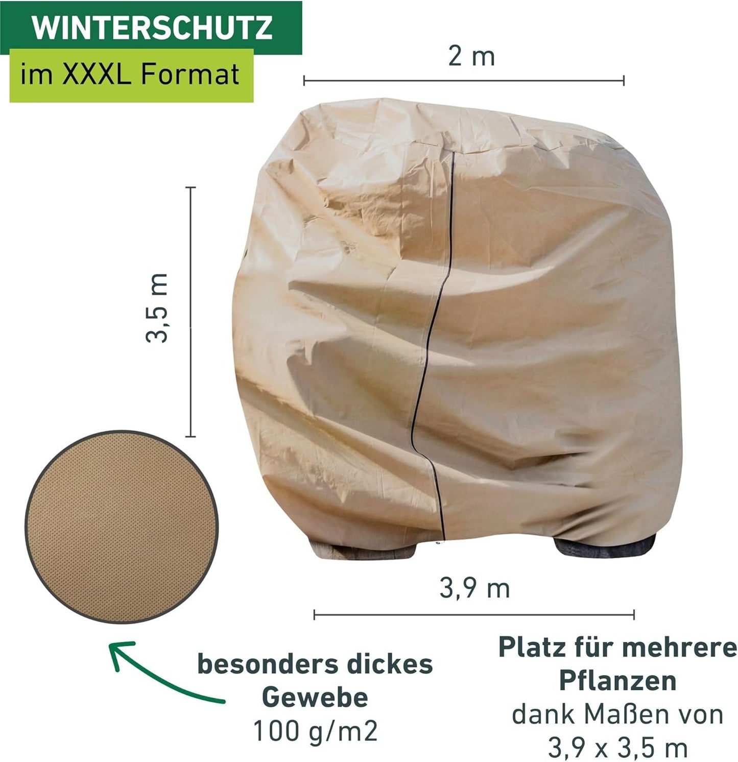 Winter-Vlieshaube für Pflanzen, 3.9 x 3.5 m, 3,9 x 3,5 m