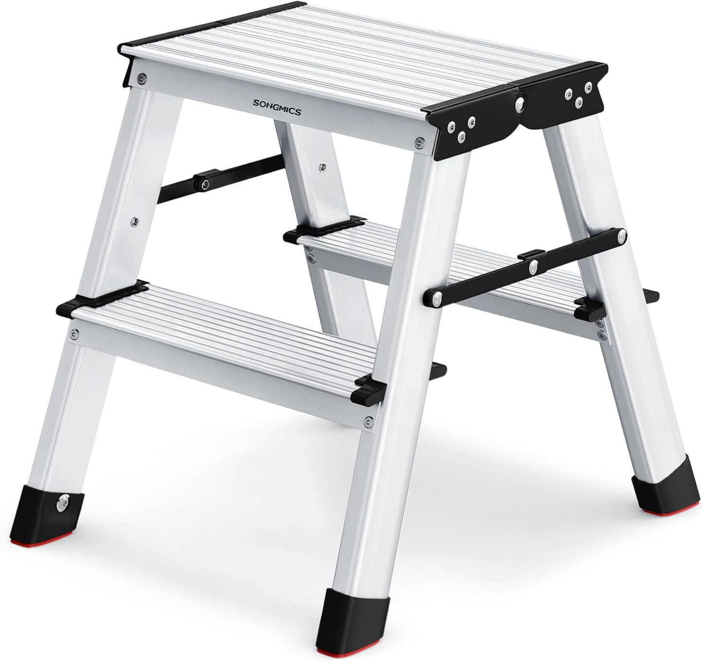 Klappbare Aluleiter mit 2 Stufen, bis 150 kg belastbar, 2 Stufen (45T x 35.5B x 38H cm)