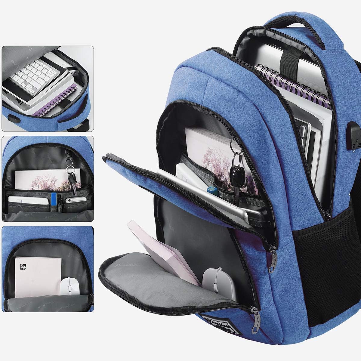Rucksack mit Laptopfach und USB-Anschluss, 15.6" Zzz6-blau