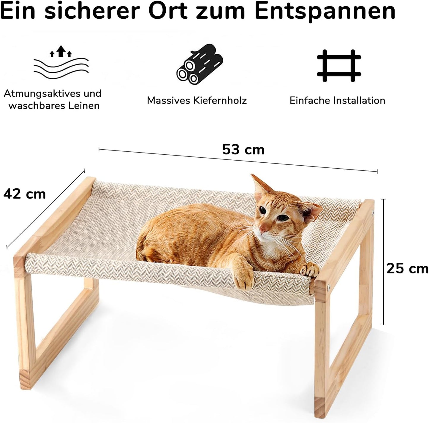 Erhöhtes Katzen- und Hundebett bis 18 kg, stapelbar, beige