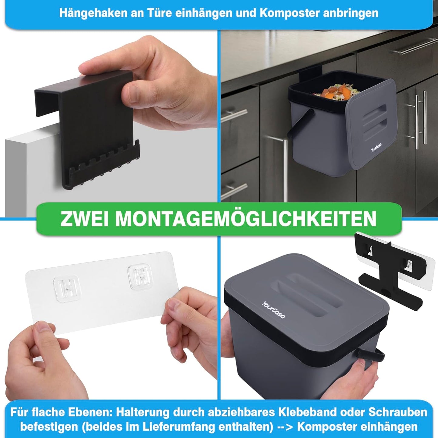 Biomülleimer mit Einhängesystem & Sieb, Anthrazit