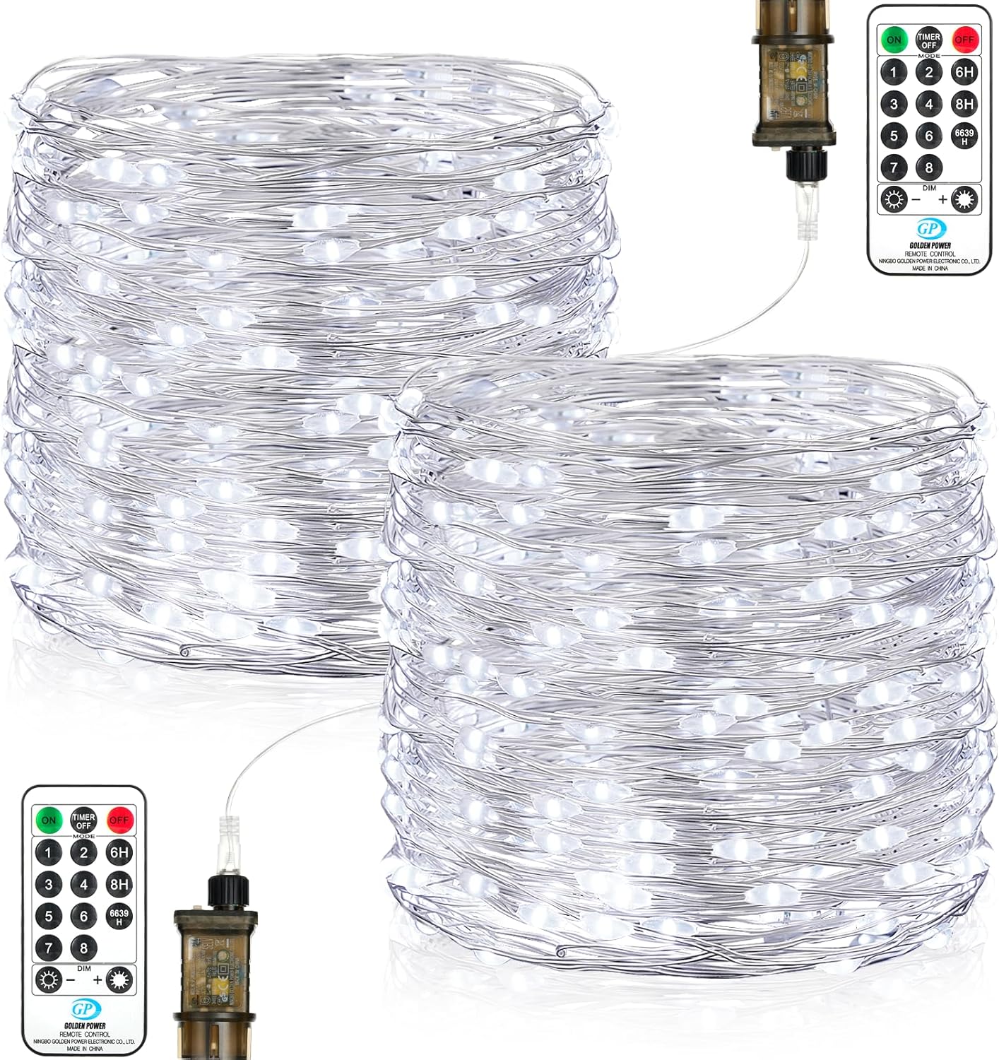 2 x LED Lichterketten mit 8 Leuchtmodi, 2 Stück / Kaltweiss