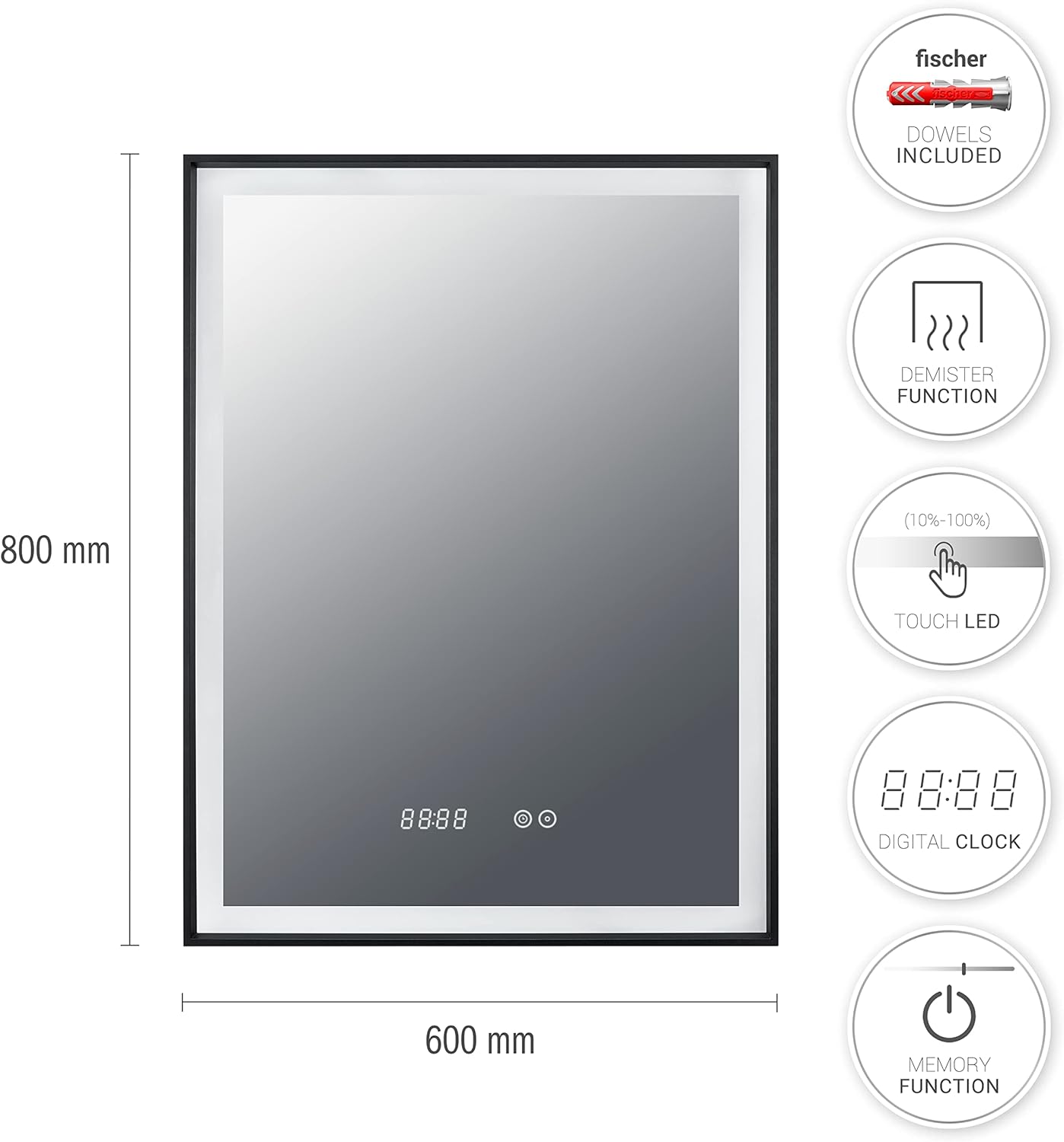 LED Badezimmerspiegel mit Touch- & Antibeschlag-Funktion, Typ 4, Typ 4 60x80 cm