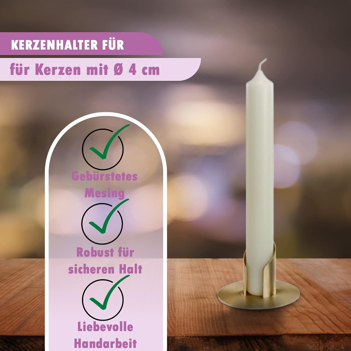 Kerzenständer für Hochzeits- und Taufkerzen, Ø 4cm Gold