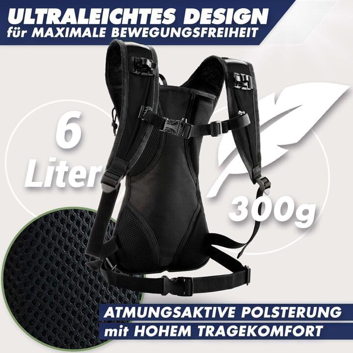 Trinkrucksack mit Trinkblase & Reflektoren, schwarz - mit Trinkblase