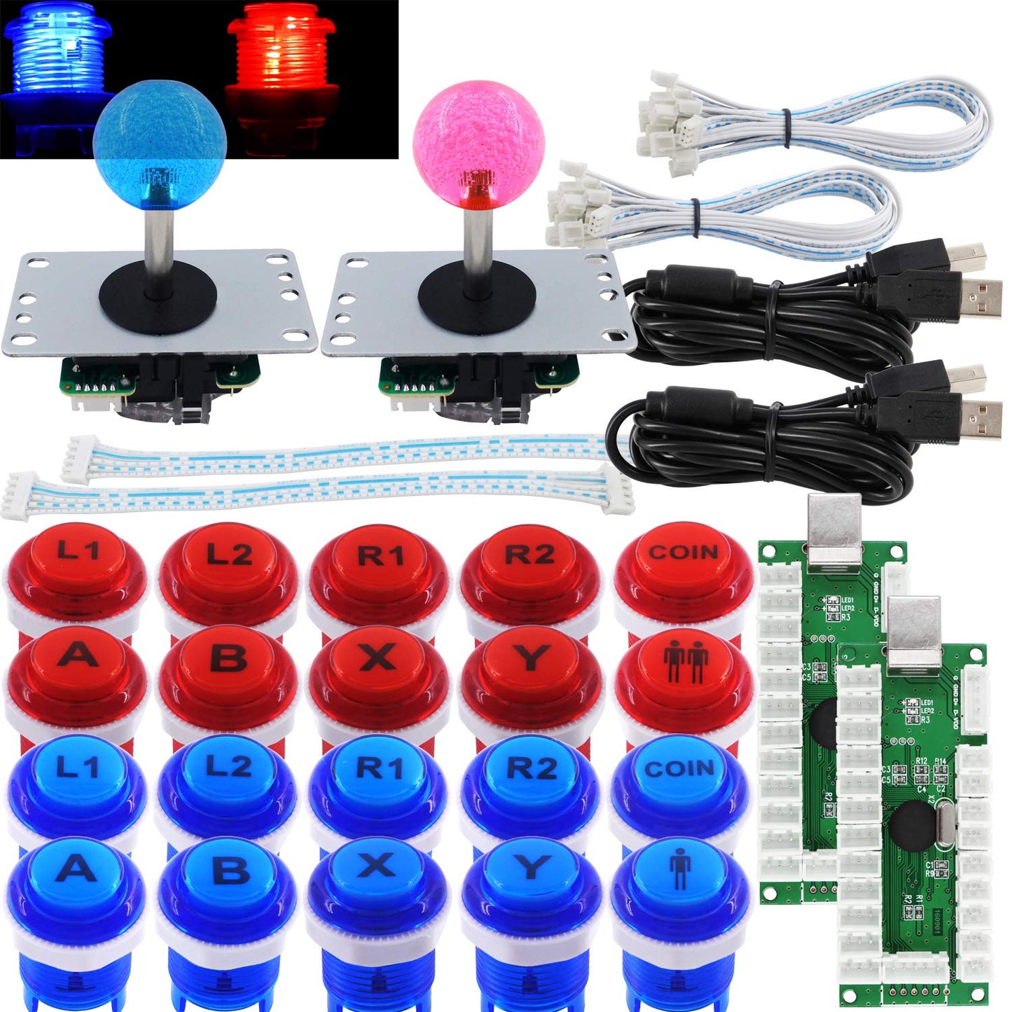 Arcade 2 Spieler DIY Kit mit Joystick und LED-Tasten