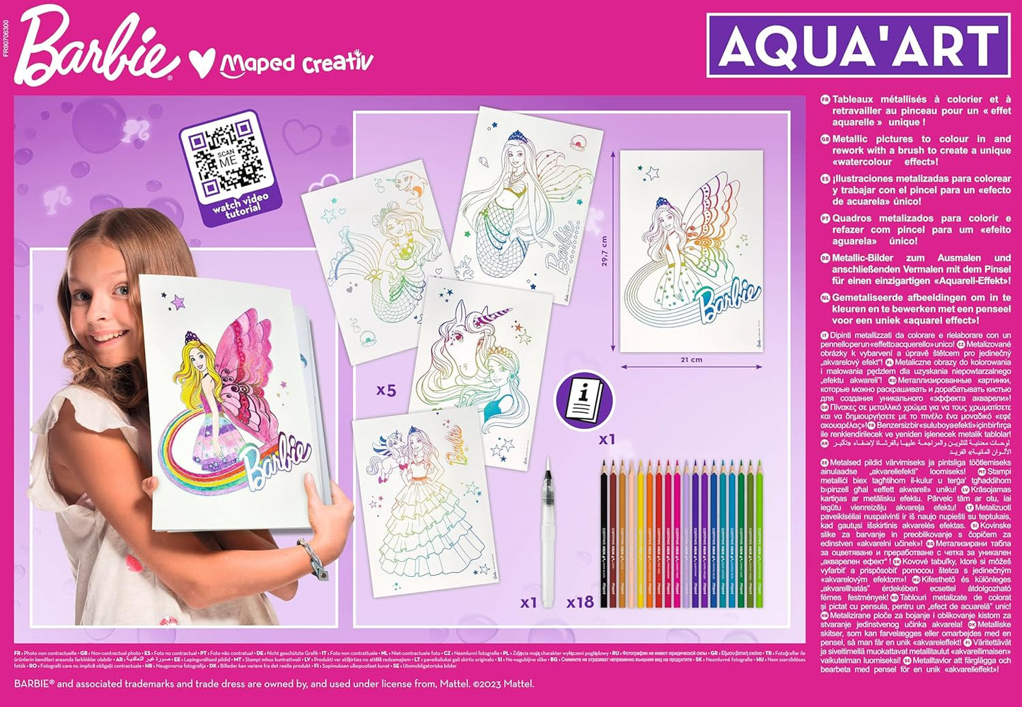 Ausmal-Set AQUA'ART BARBIE mit Aquarell-Stiften